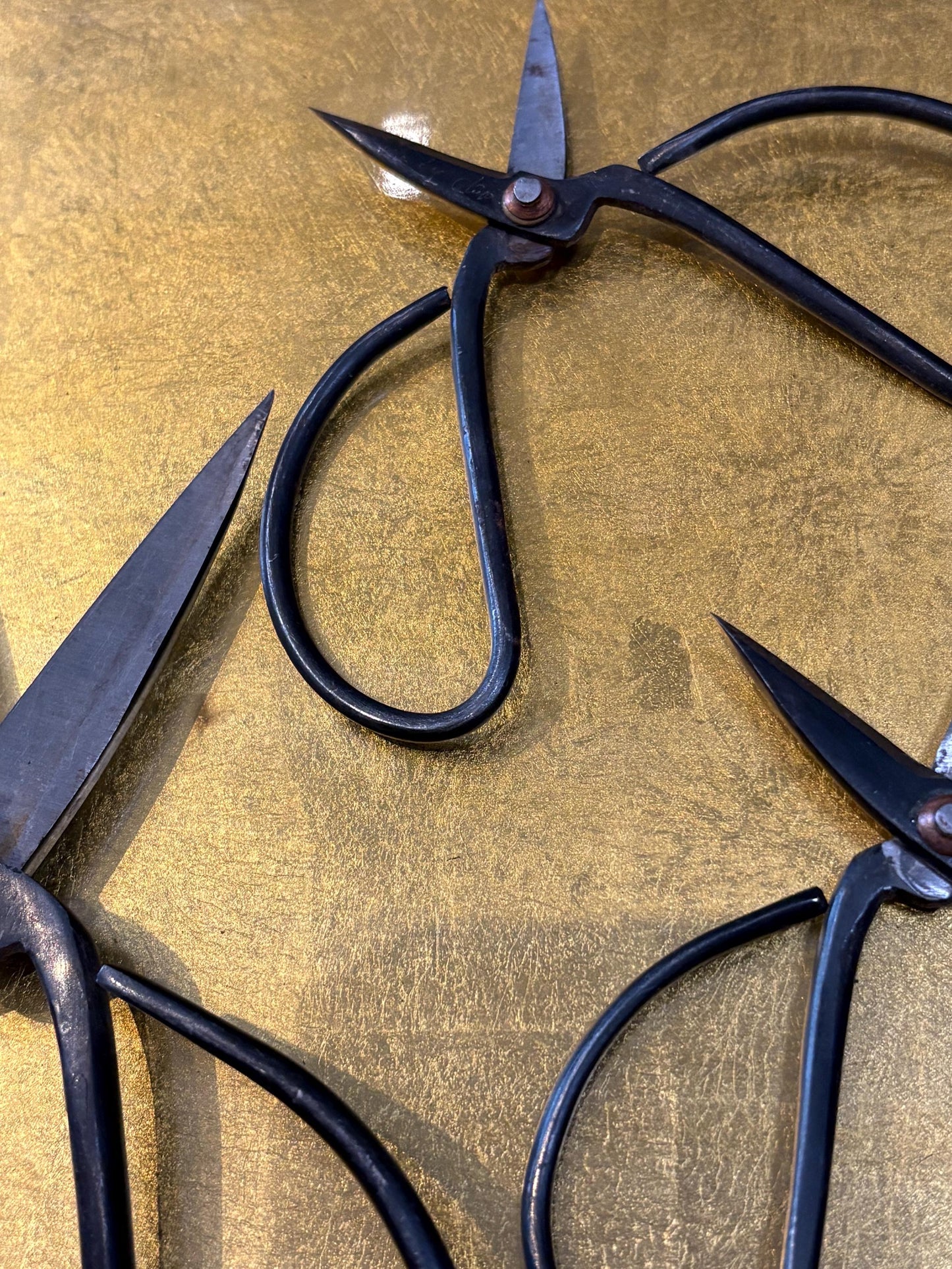 Fabulous lot of three Japanese antique bonsai scissors - good antique condition and largest signed 7 and 4 inches long