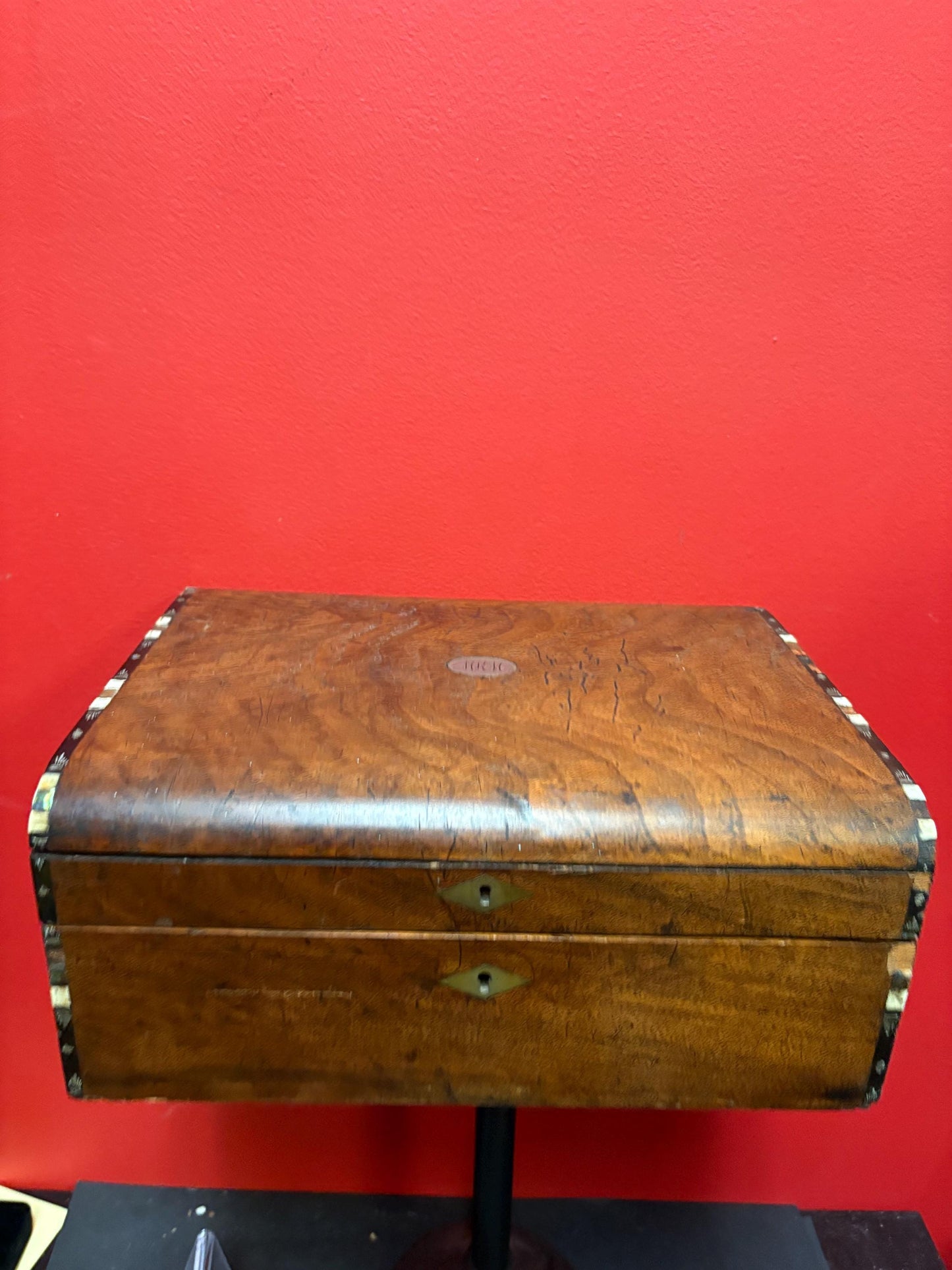 Fabulous 19 century walnut laptop desk with two layers - 13 x 9 x 5 high with very minor damage really beautiful example - great gift