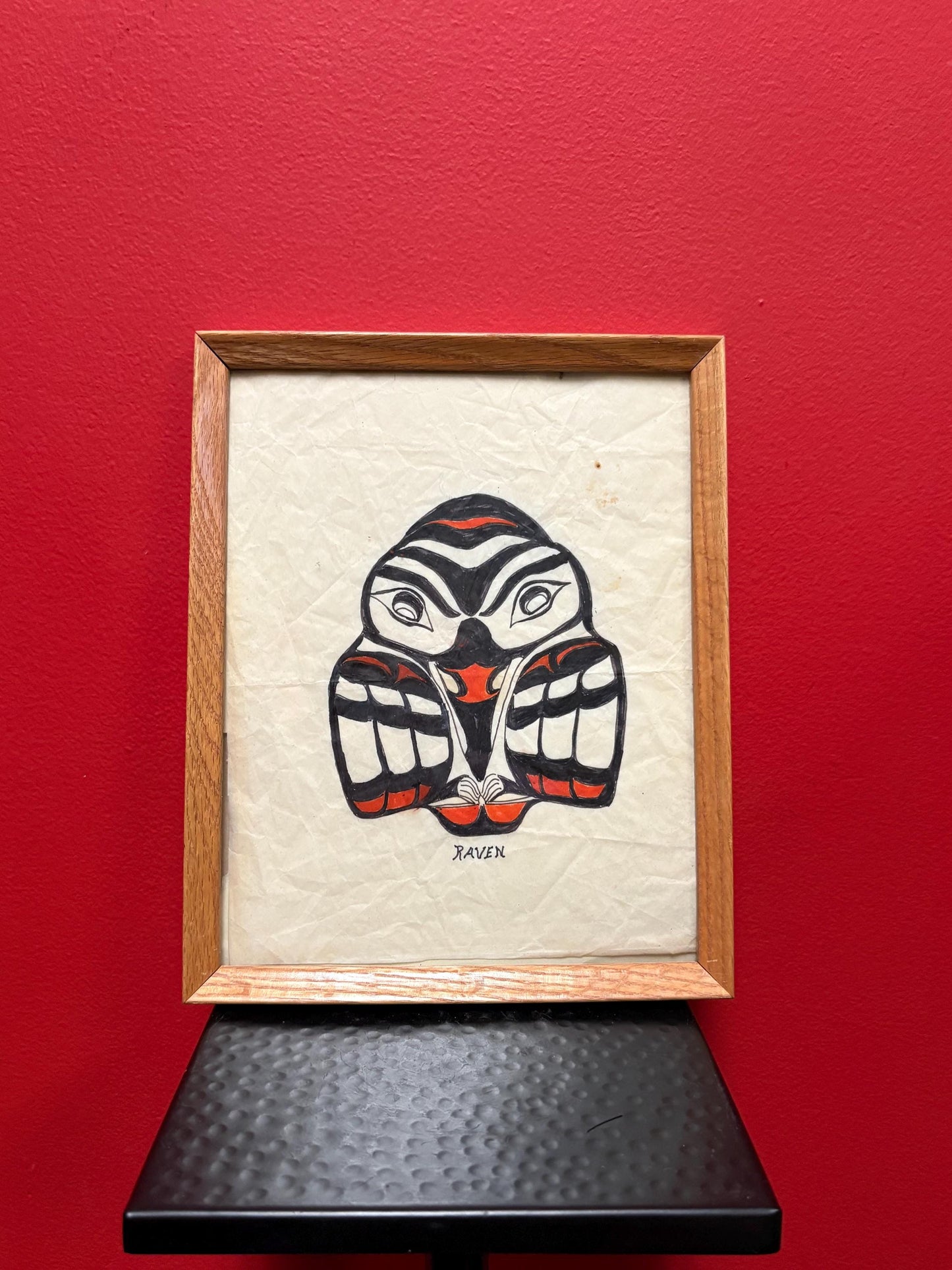 Beautiful indigenous first nations Pacific Northwest Coast original painting on paper of a raven - 11 x 9 needs hanger
