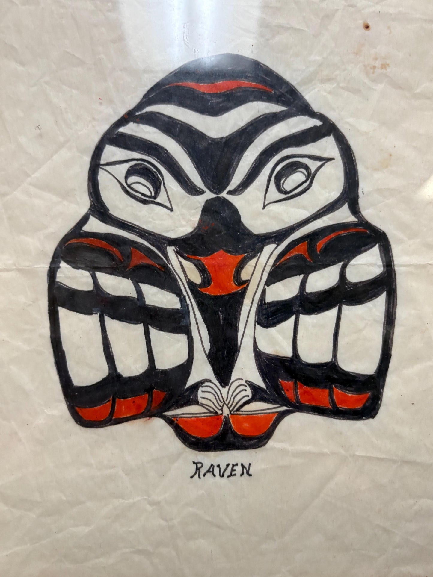 Beautiful indigenous first nations Pacific Northwest Coast original painting on paper of a raven - 11 x 9 needs hanger