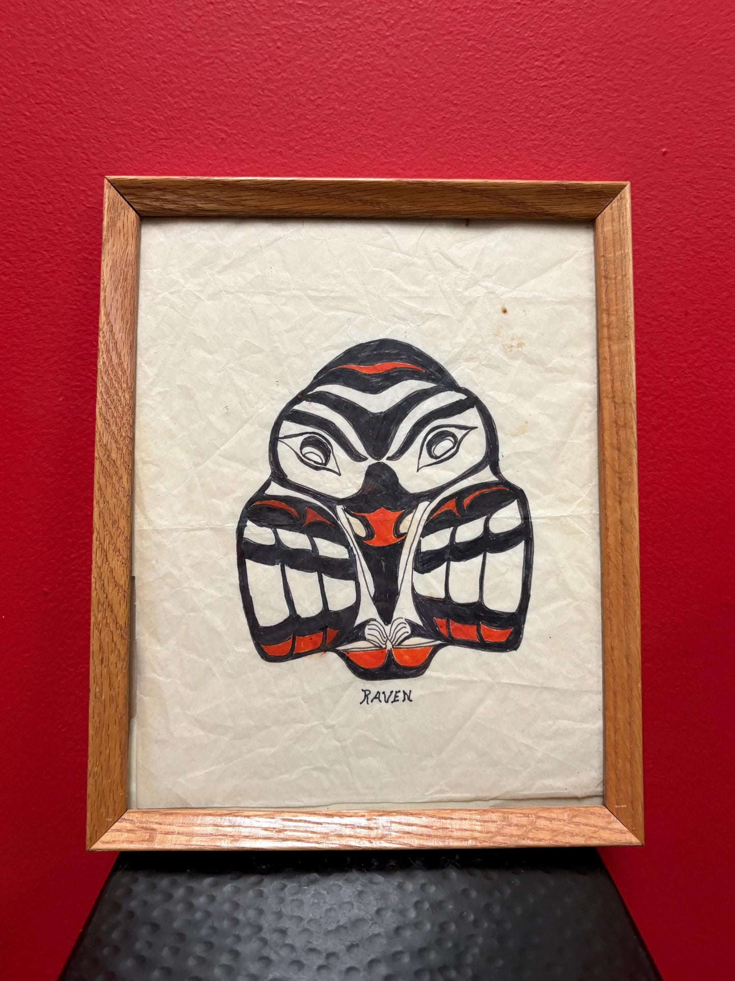 Beautiful indigenous first nations Pacific Northwest Coast original painting on paper of a raven - 11 x 9 needs hanger
