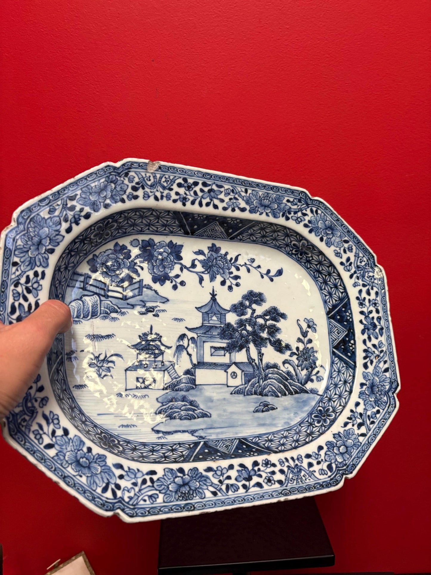 Stunning antique Chinese 14.5 x 11 wide - approximately 18 century with one chip lovely decor