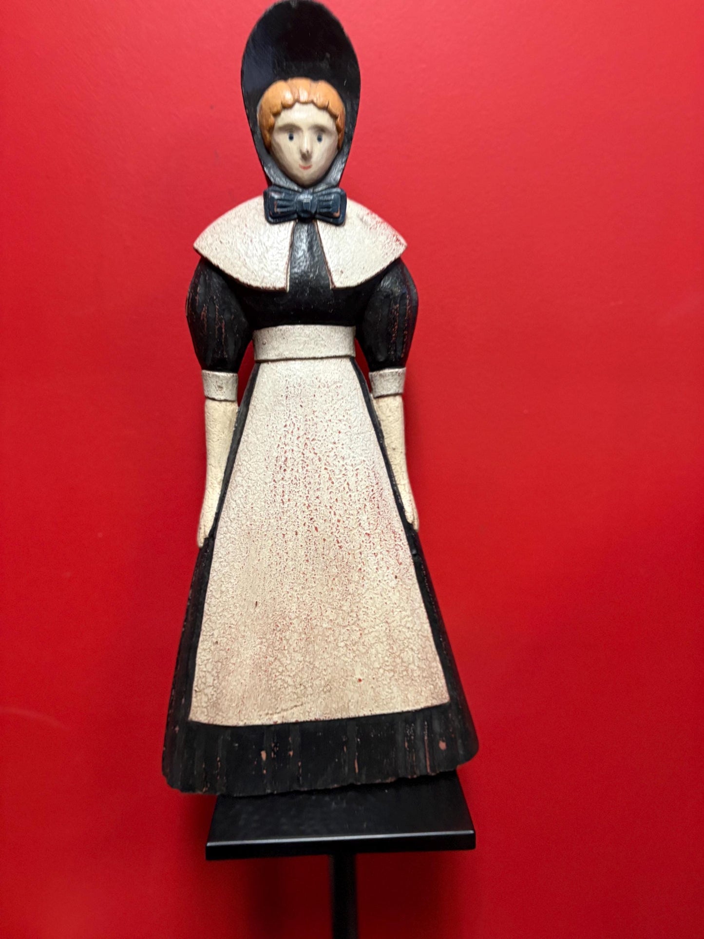 Beautiful older vintage heavy wooden folk art Amish statue of a woman approx 22 inches wow