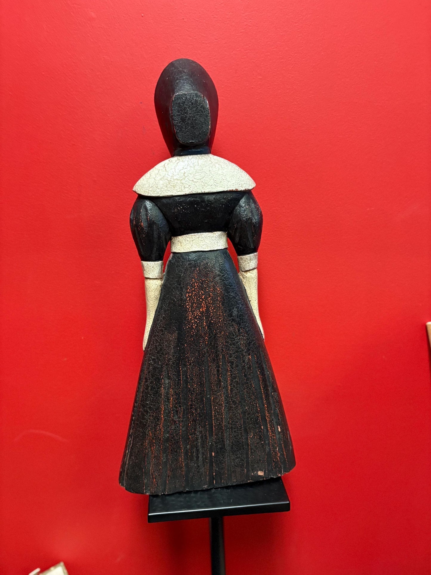 Beautiful older vintage heavy wooden folk art Amish statue of a woman approx 22 inches wow