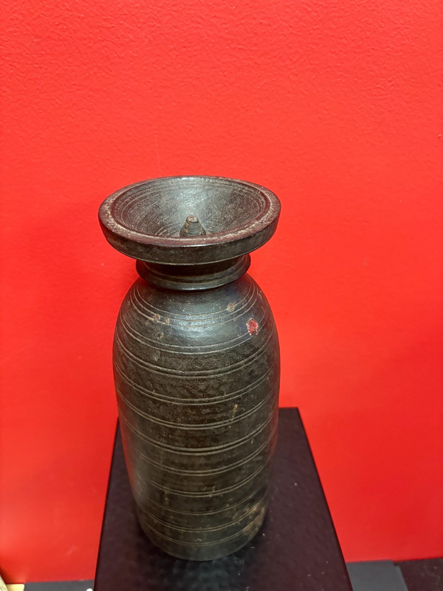Gorgeous antique19th century Nepalese 11 inch tall wooden salt pot great patina wow