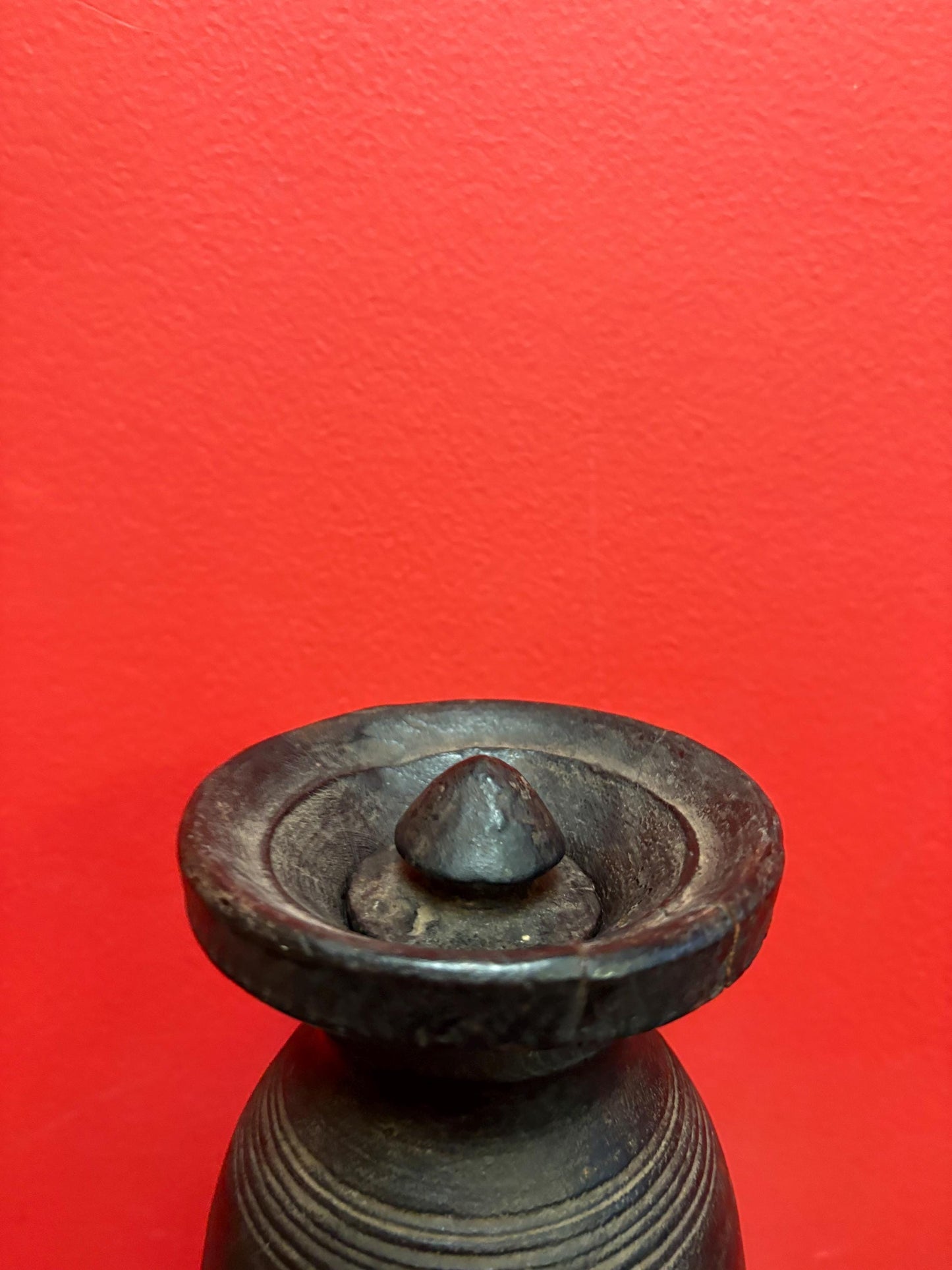 Gorgeous antique19th century Nepalese 9.5 inch tall wooden salt pot great patina wow