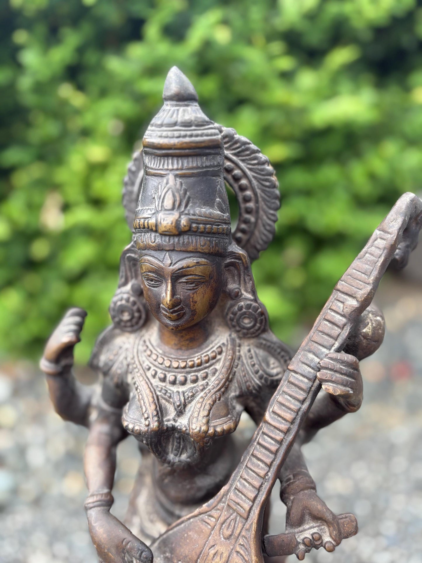 Stunning 19th century Southeast Asian SARASWATI Statue - Wonderful patina - 19 inches tall - great detail perfect gift - RS