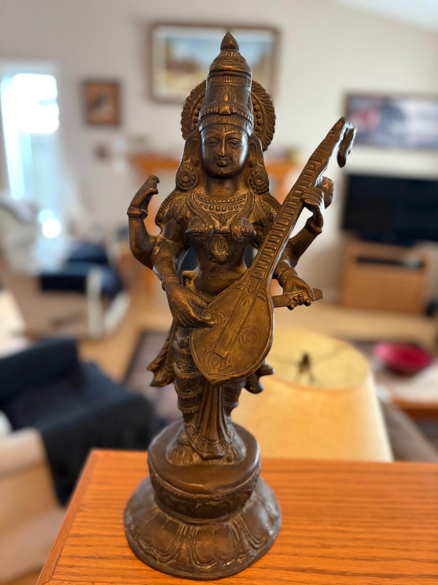 Stunning 19th century Southeast Asian SARASWATI Statue - Wonderful patina - 19 inches tall - great detail perfect gift - RS