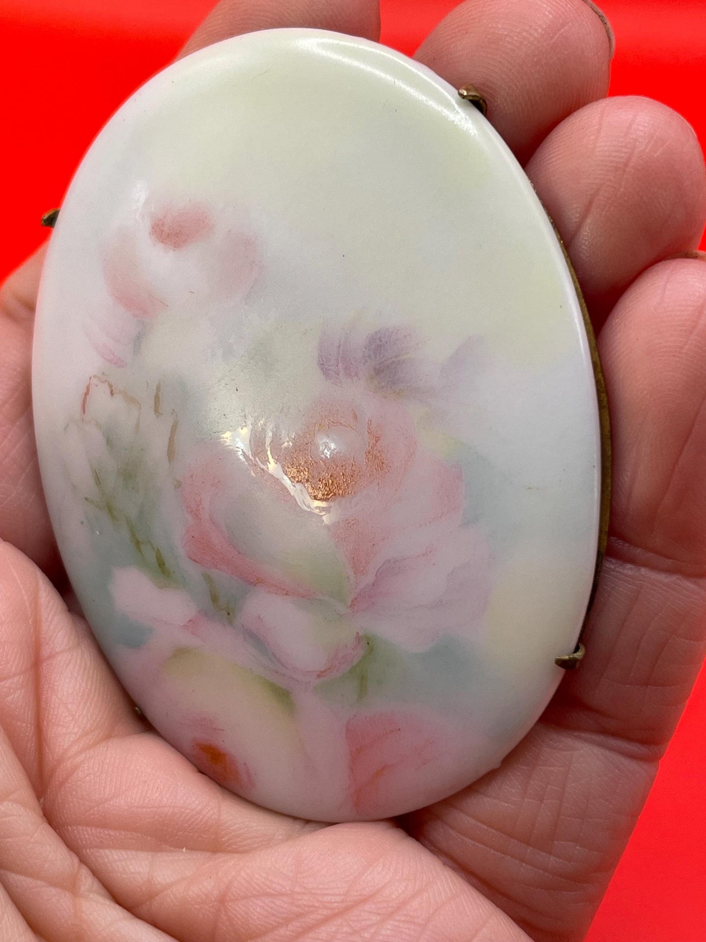Antique Hand Painted Porcelain Brooch