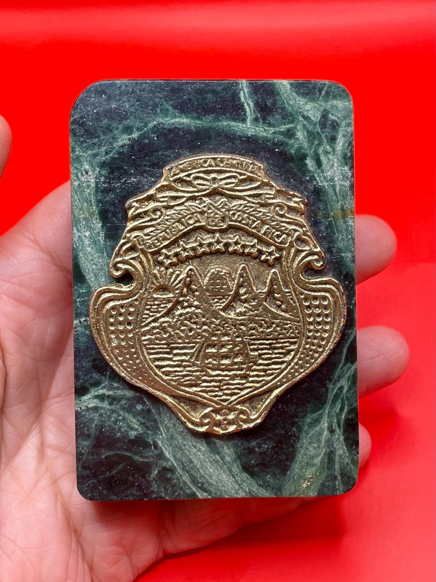 Costa Rica Coat of Arms on Stone Base