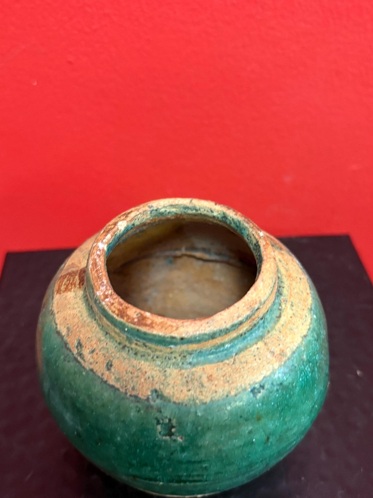 Early ancient Chinese pot with amazing glaze - 4 inches tall good antique condition. See photos.