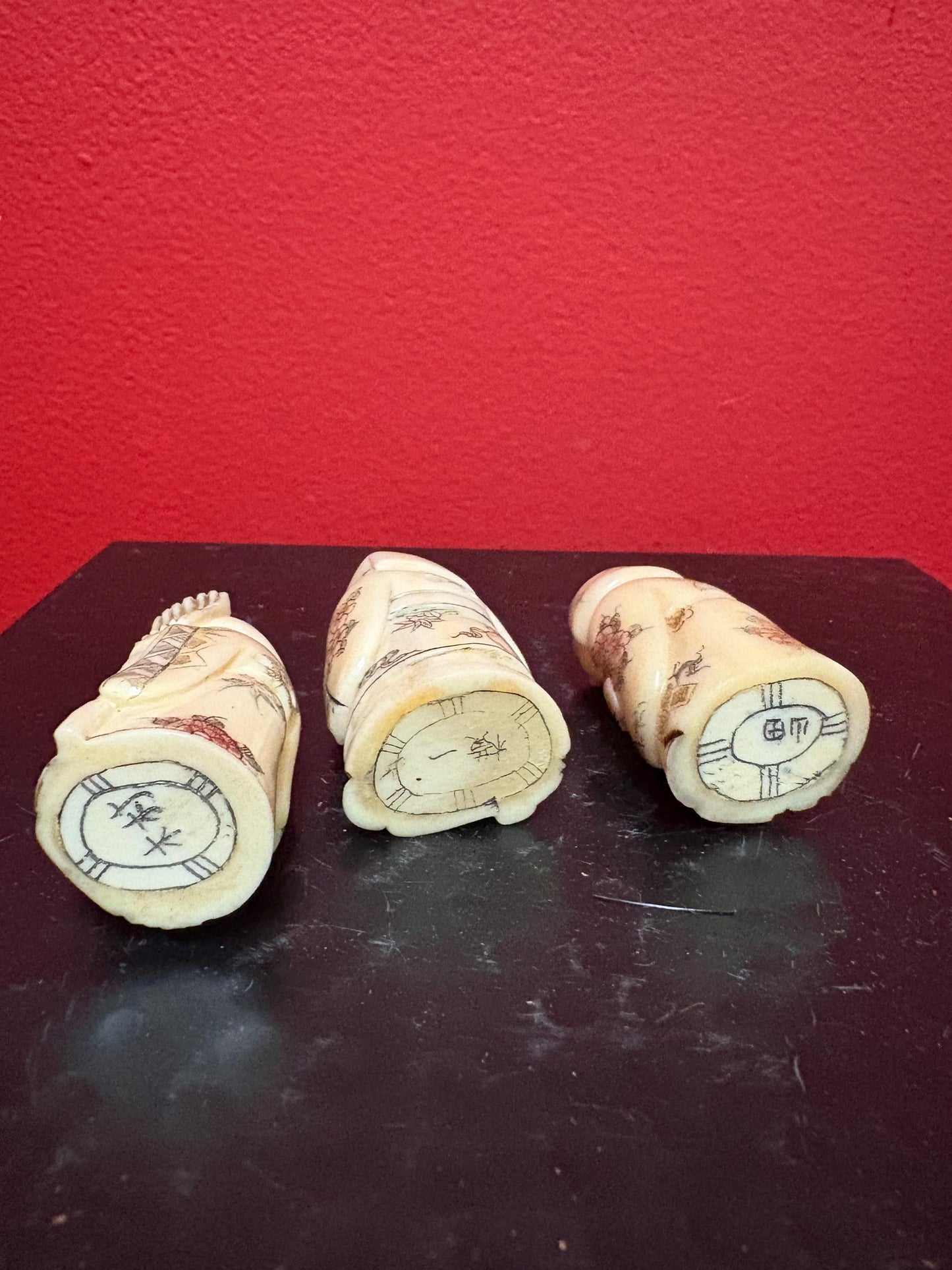 3 BONE signed antique Japanese netsukes price for all lovely detail