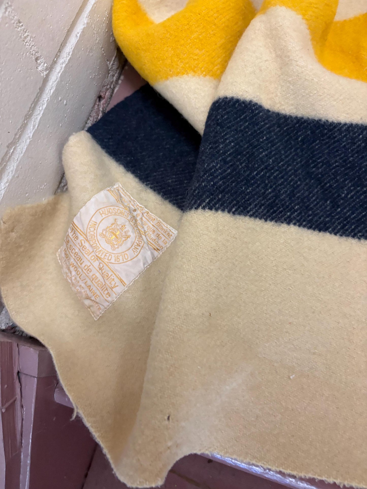 Beautiful authentic HBC Hudson Bay Company antique blanket - pretty good condition with couple issues so see photos - good value - HBC