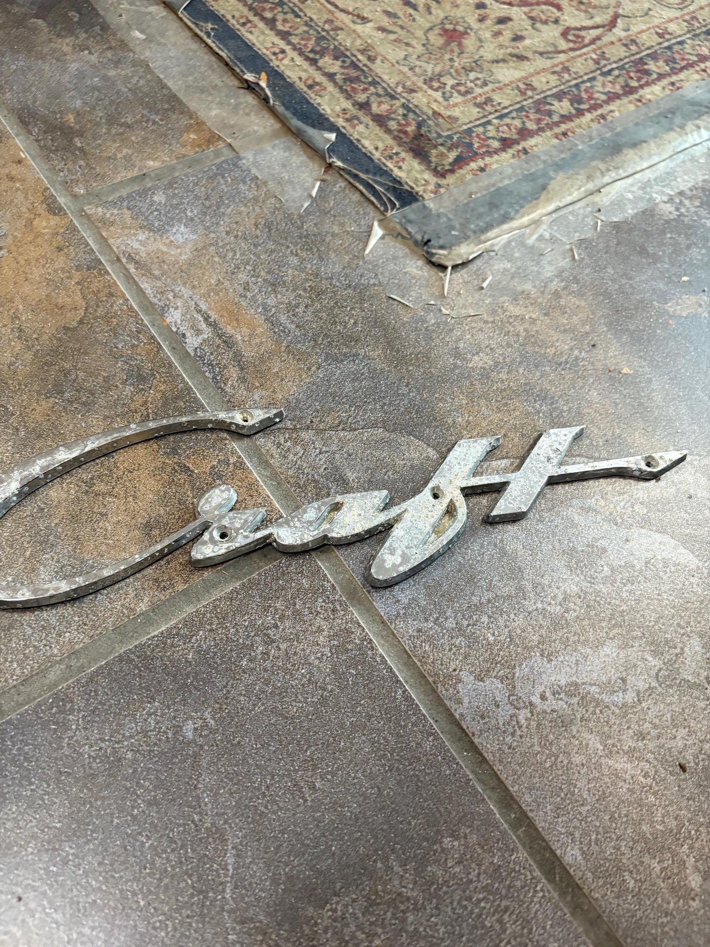 1940s original chrome nautical CRISS CRAFT decals used condition. See photos. no screws. 13 and 10 inches long. - wow