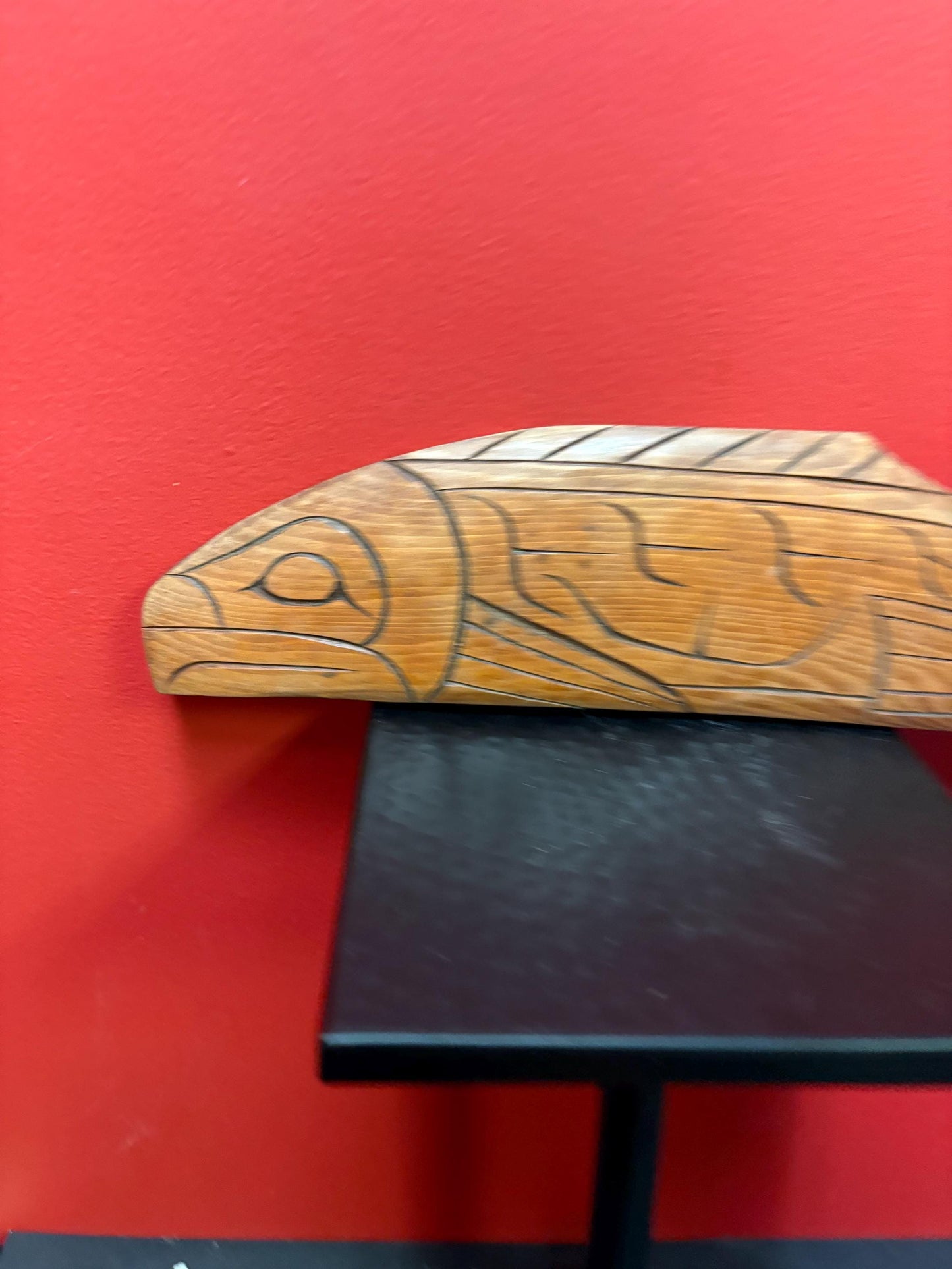 Lovely indigenous first nation Pacific north West Coast signed Steve Sylvester 15 x 4 cedar salmon   needs hanger and great value