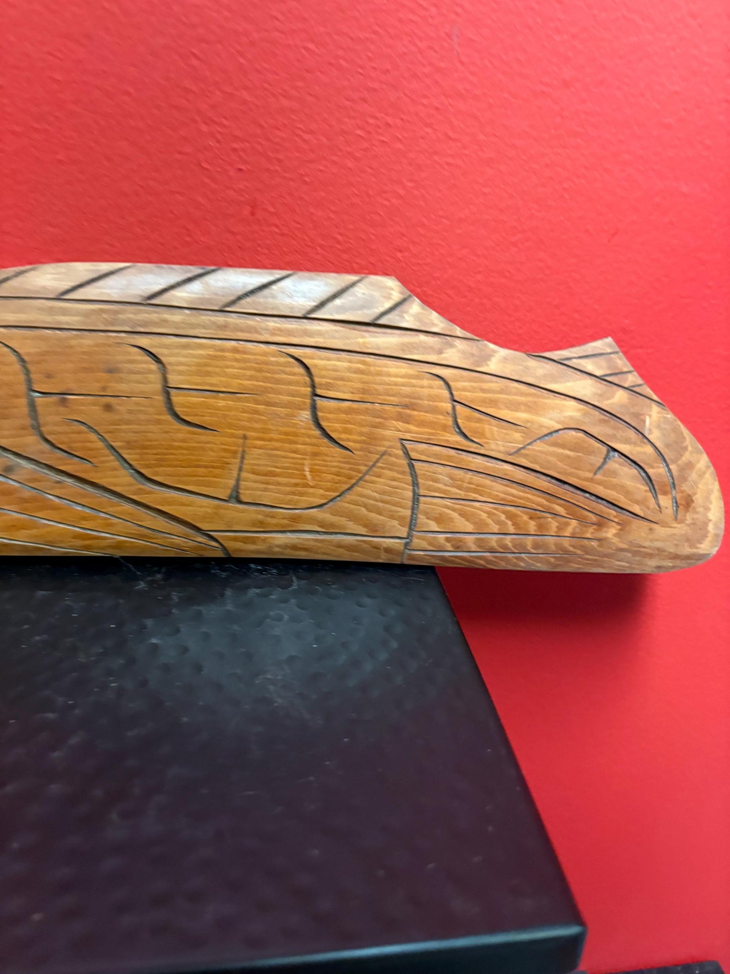 Lovely indigenous first nation Pacific north West Coast signed Steve Sylvester 15 x 4 cedar salmon   needs hanger and great value