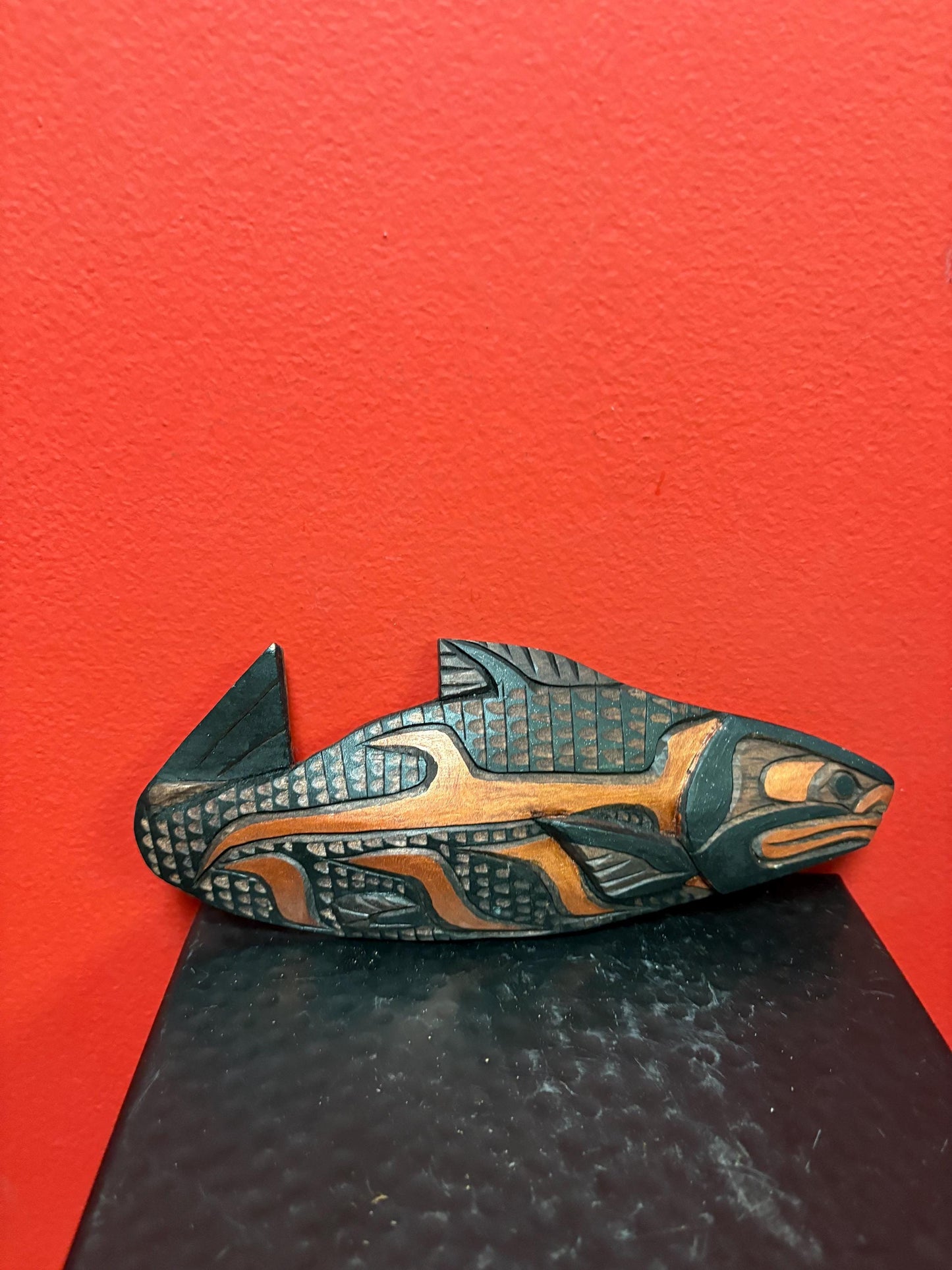 Indigenous First Nation pacific Northwest coast salmon  unsigned - needs hanger  great value- 8 x 3 1/2 high