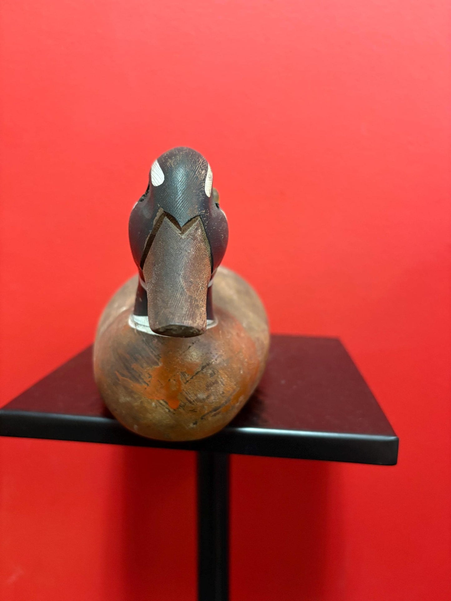 Beautiful antique 11 inch long Canadian wood duck decoy statue with great Patina