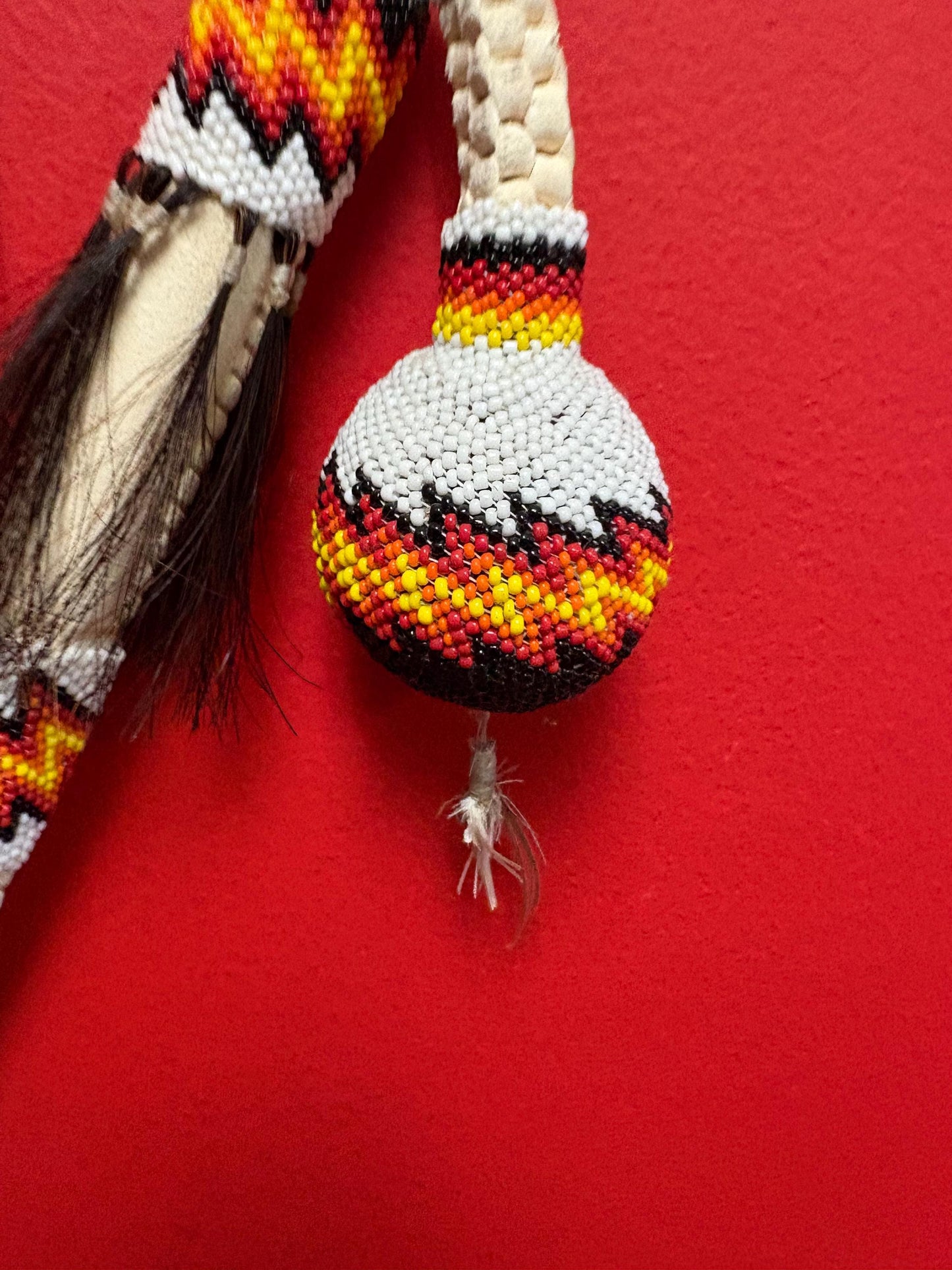 Heavily beaded Native American  whip good for decoration or use  great value - approx 30 inches long