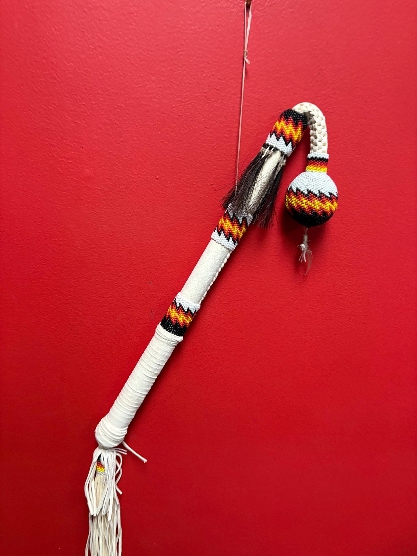Heavily beaded Native American  whip good for decoration or use  great value - approx 30 inches long