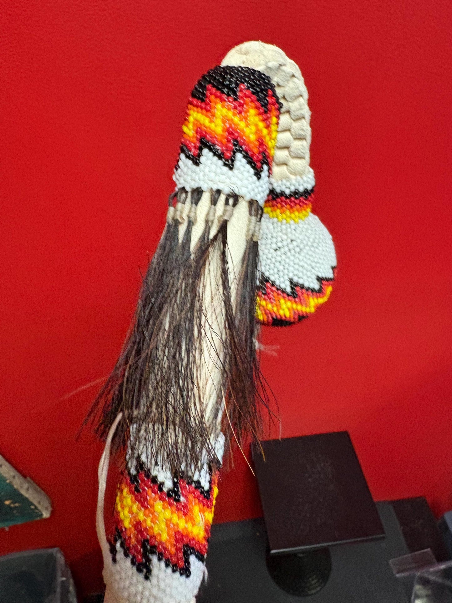 Heavily beaded Native American  whip good for decoration or use  great value - approx 30 inches long