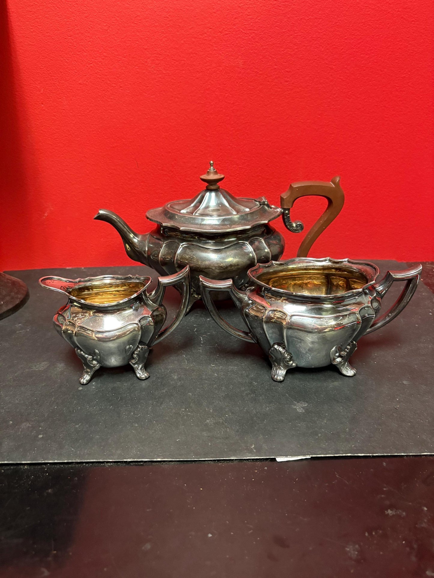 Lovely antique silver plated Sheffield tea set can be polished great value and great gift