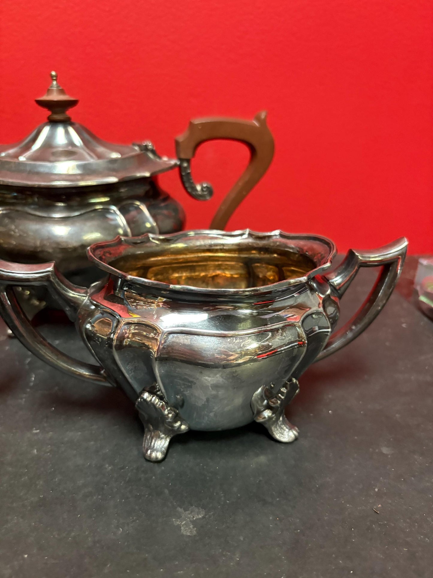 Lovely antique silver plated Sheffield tea set can be polished great value and great gift