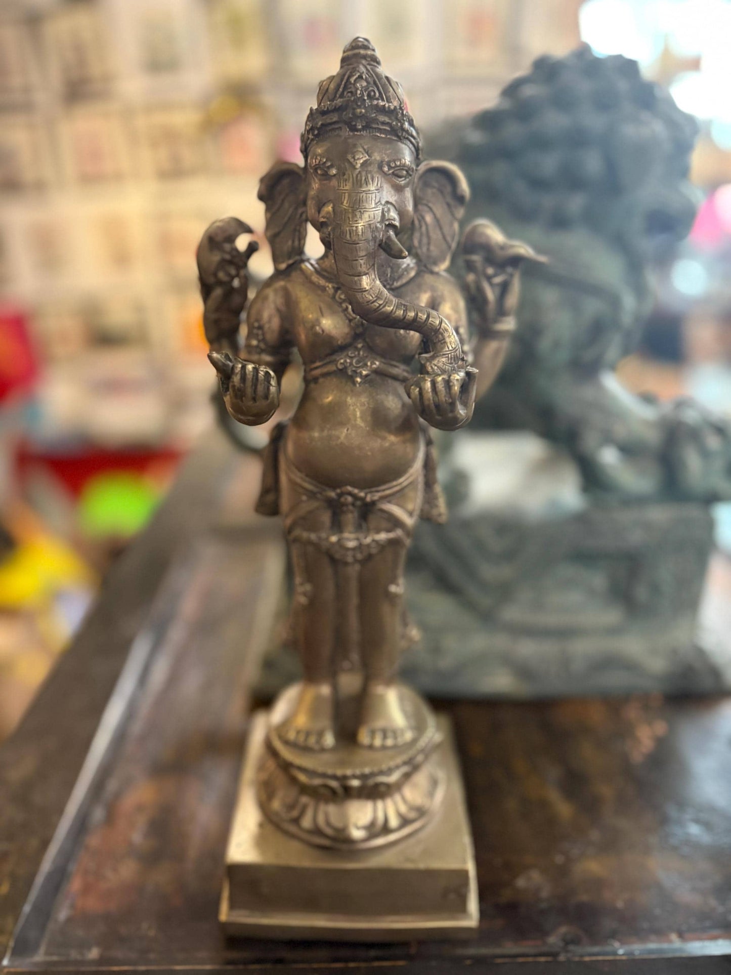 Stunning vinatge silver metal heavy 13 x 4 inch wide Ganesh statue great condition and detail wonderful example - RS