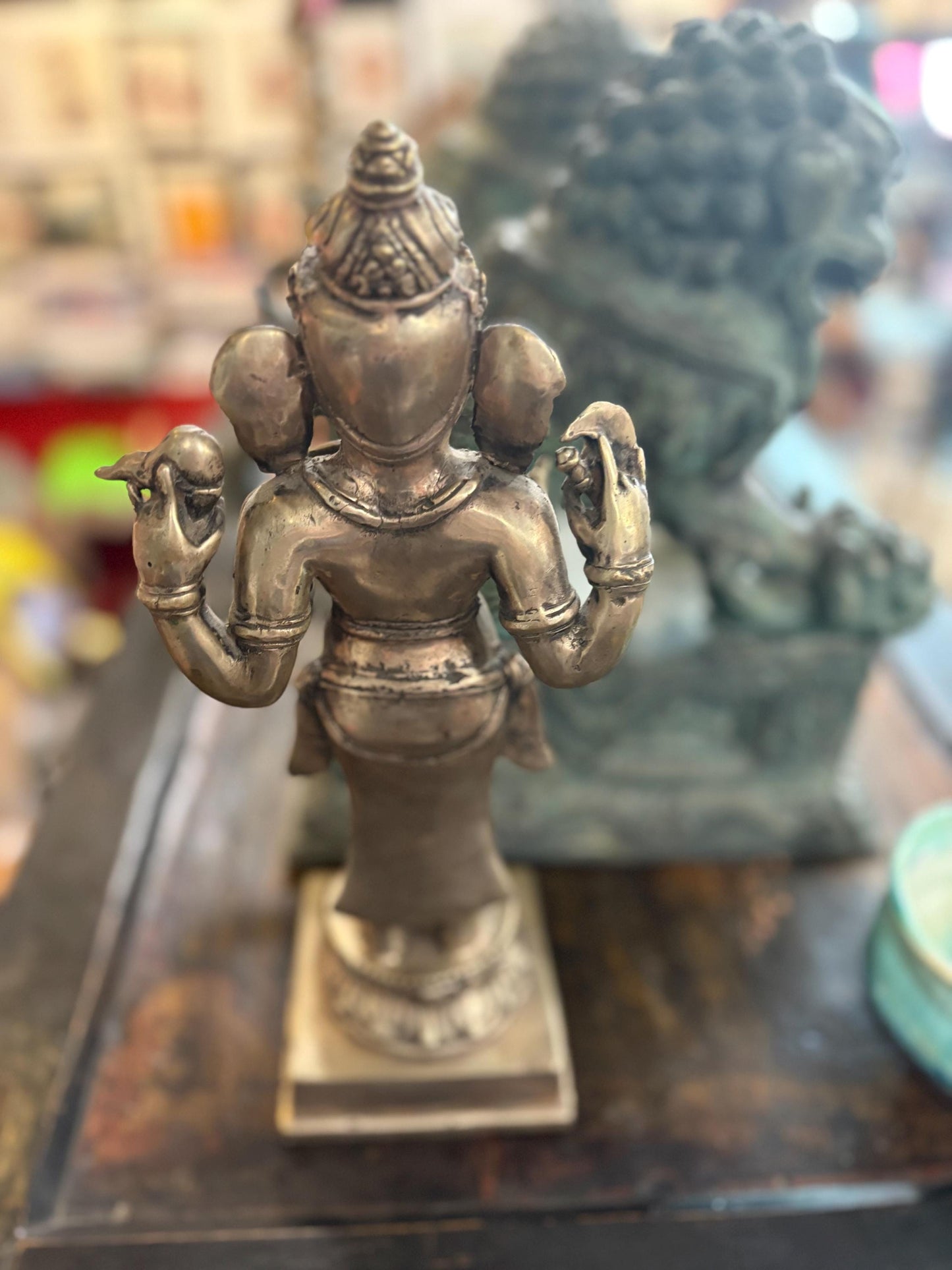 Stunning vinatge silver metal heavy 13 x 4 inch wide Ganesh statue great condition and detail wonderful example - RS