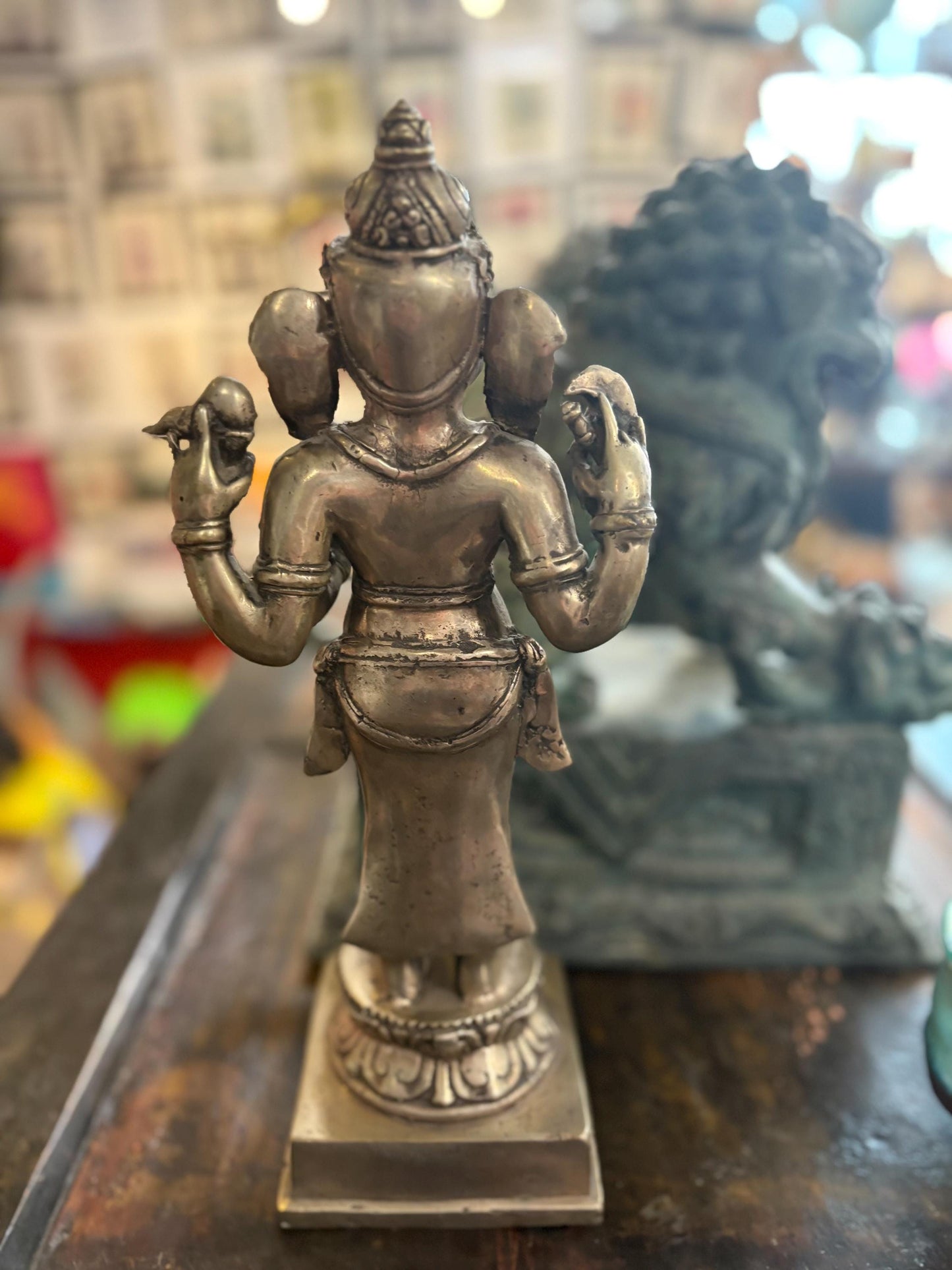 Stunning vinatge silver metal heavy 13 x 4 inch wide Ganesh statue great condition and detail wonderful example - RS