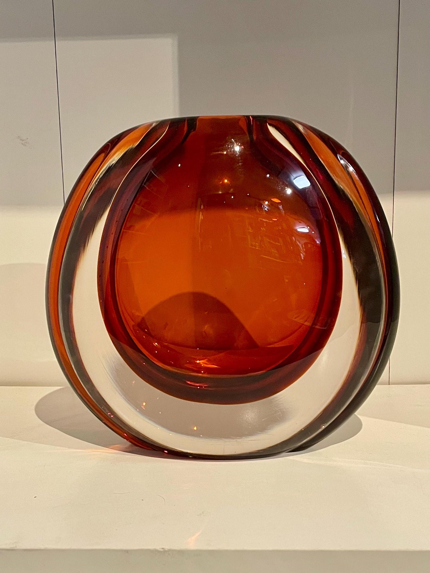 Murano - Authentic mid-century Murano Amber Smoked Glass Vase signed large - 8.75 inches tall- wow