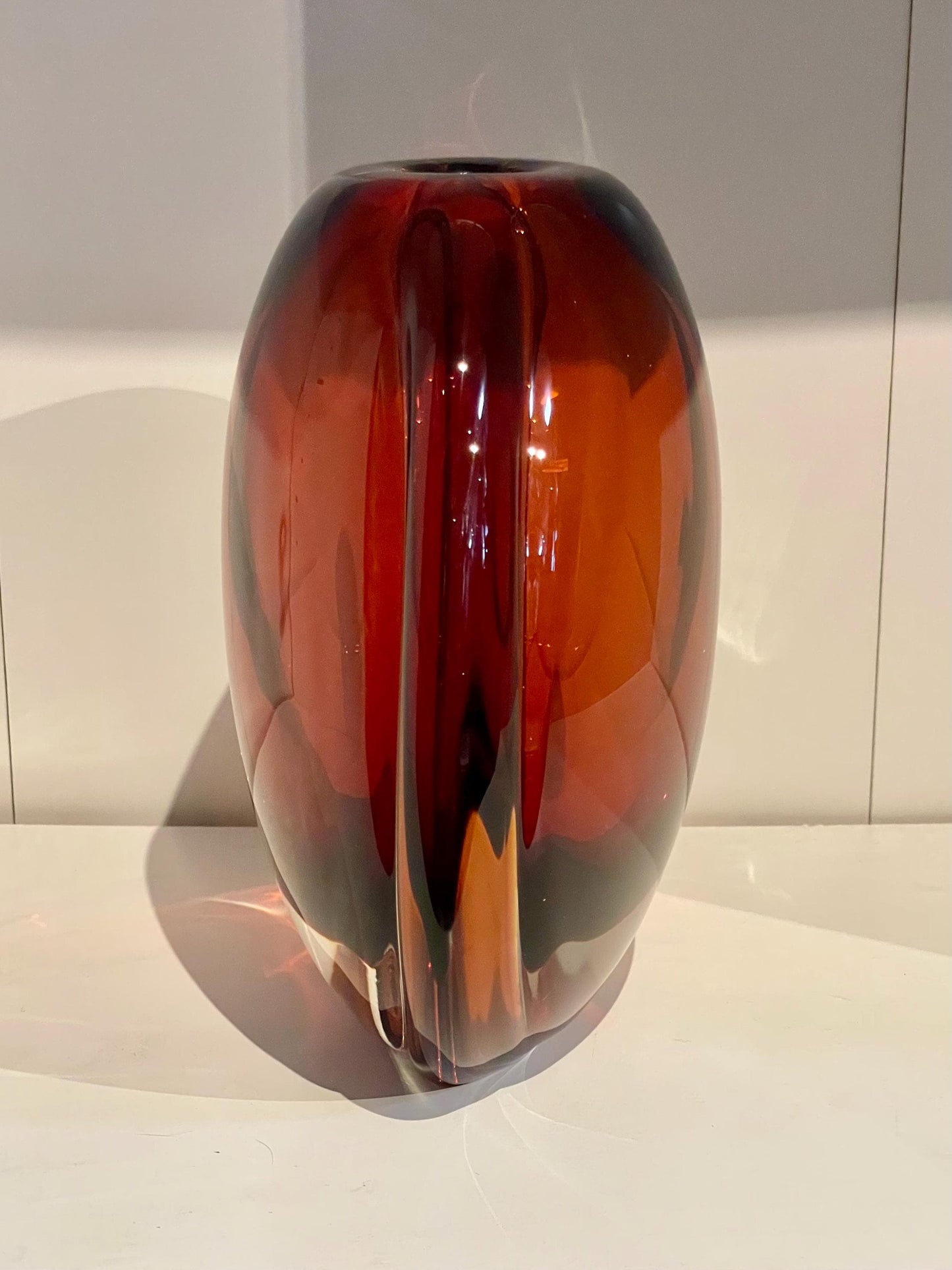 Murano - Authentic mid-century Murano Amber Smoked Glass Vase signed large - 8.75 inches tall- wow