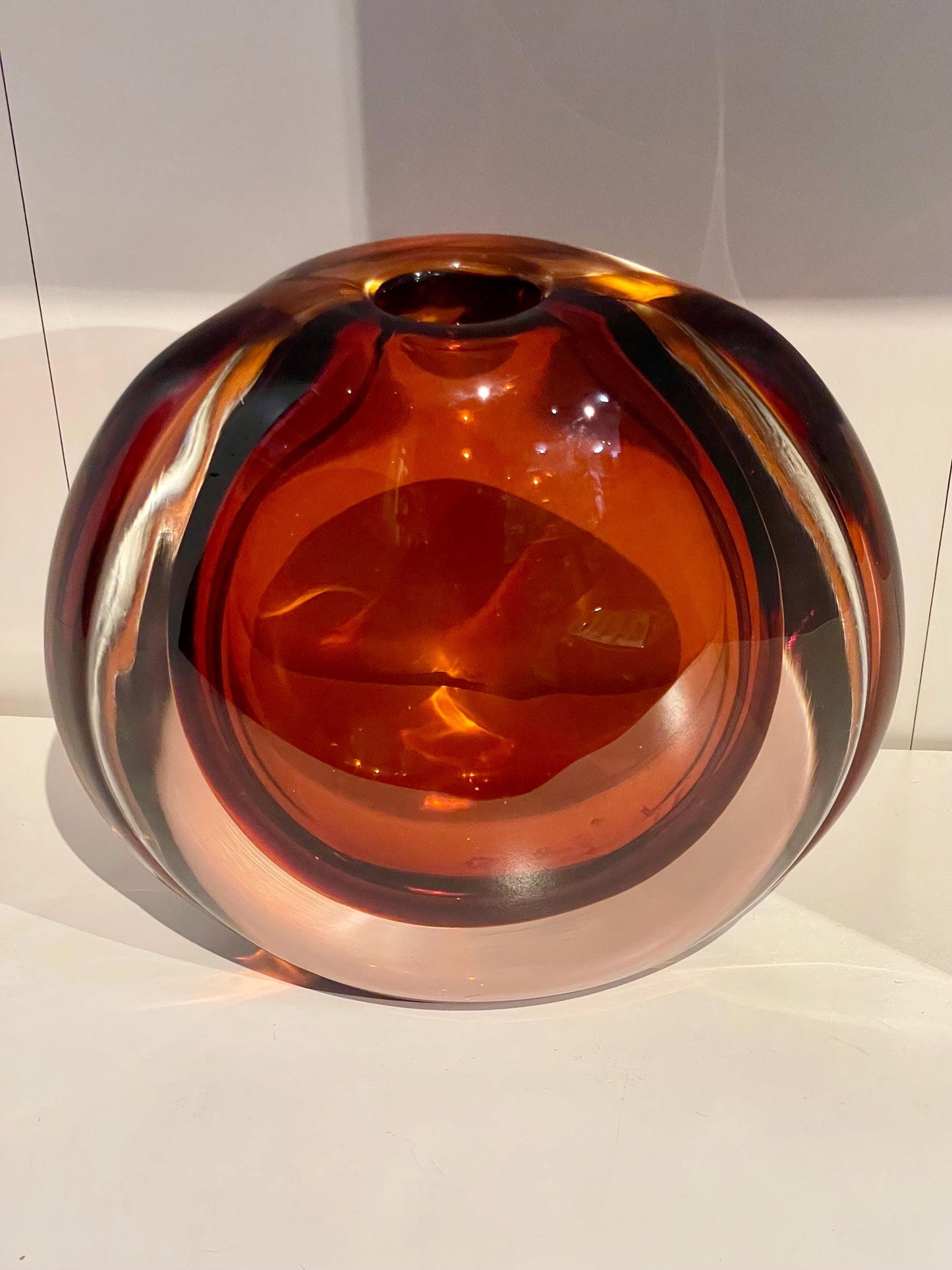 Murano - Authentic mid-century Murano Amber Smoked Glass Vase signed large - 8.75 inches tall- wow
