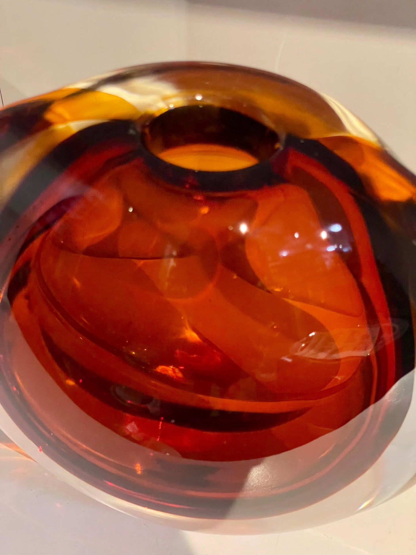 Murano - Authentic mid-century Murano Amber Smoked Glass Vase signed large - 8.75 inches tall- wow