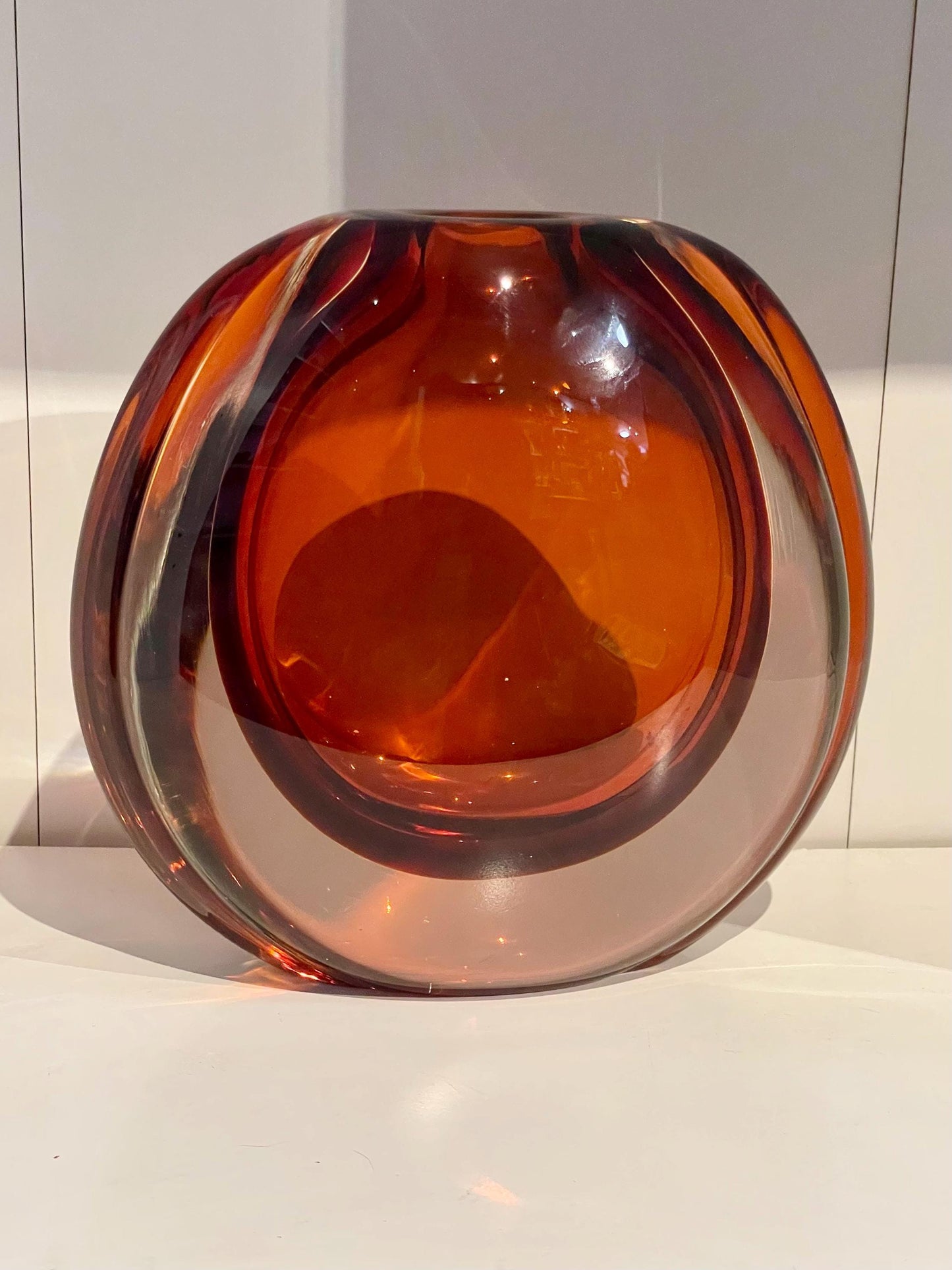 Murano - Authentic mid-century Murano Amber Smoked Glass Vase signed large - 8.75 inches tall- wow