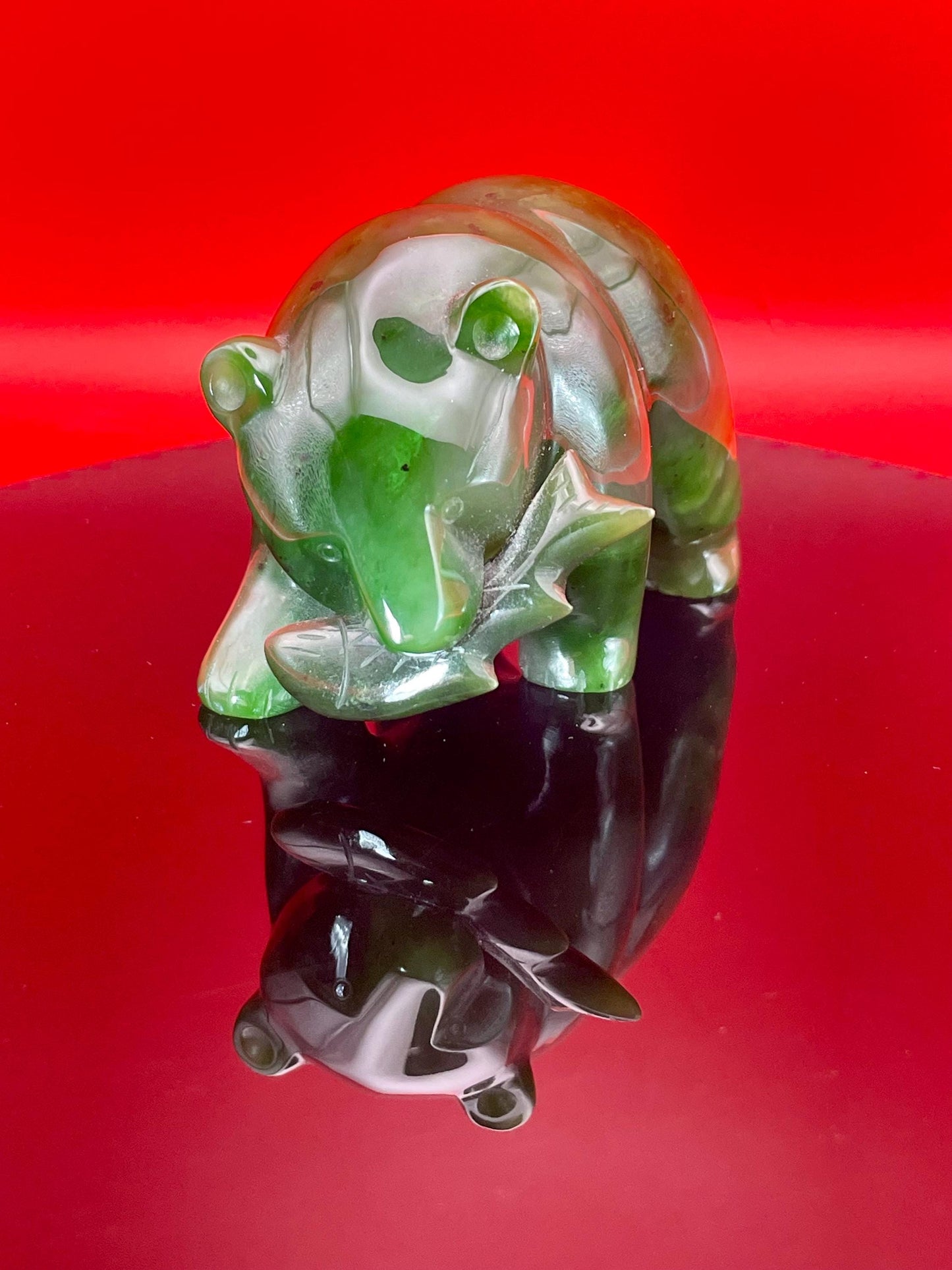 BC Jade Bear 3 Hand-Carved Green Jade Figurine