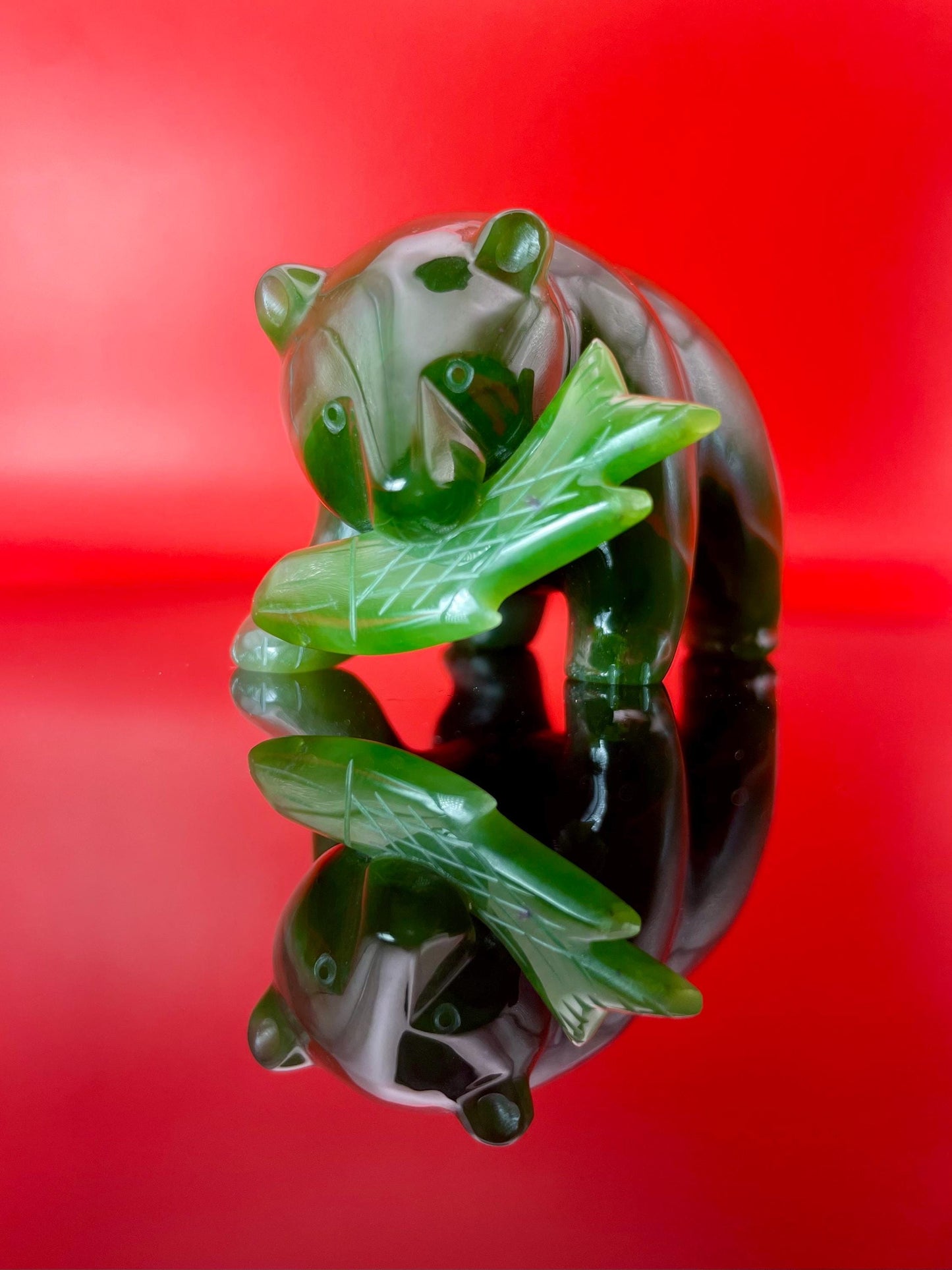 BC Jade Bear 2.5 Hand-Carved Green Jade Figurine
