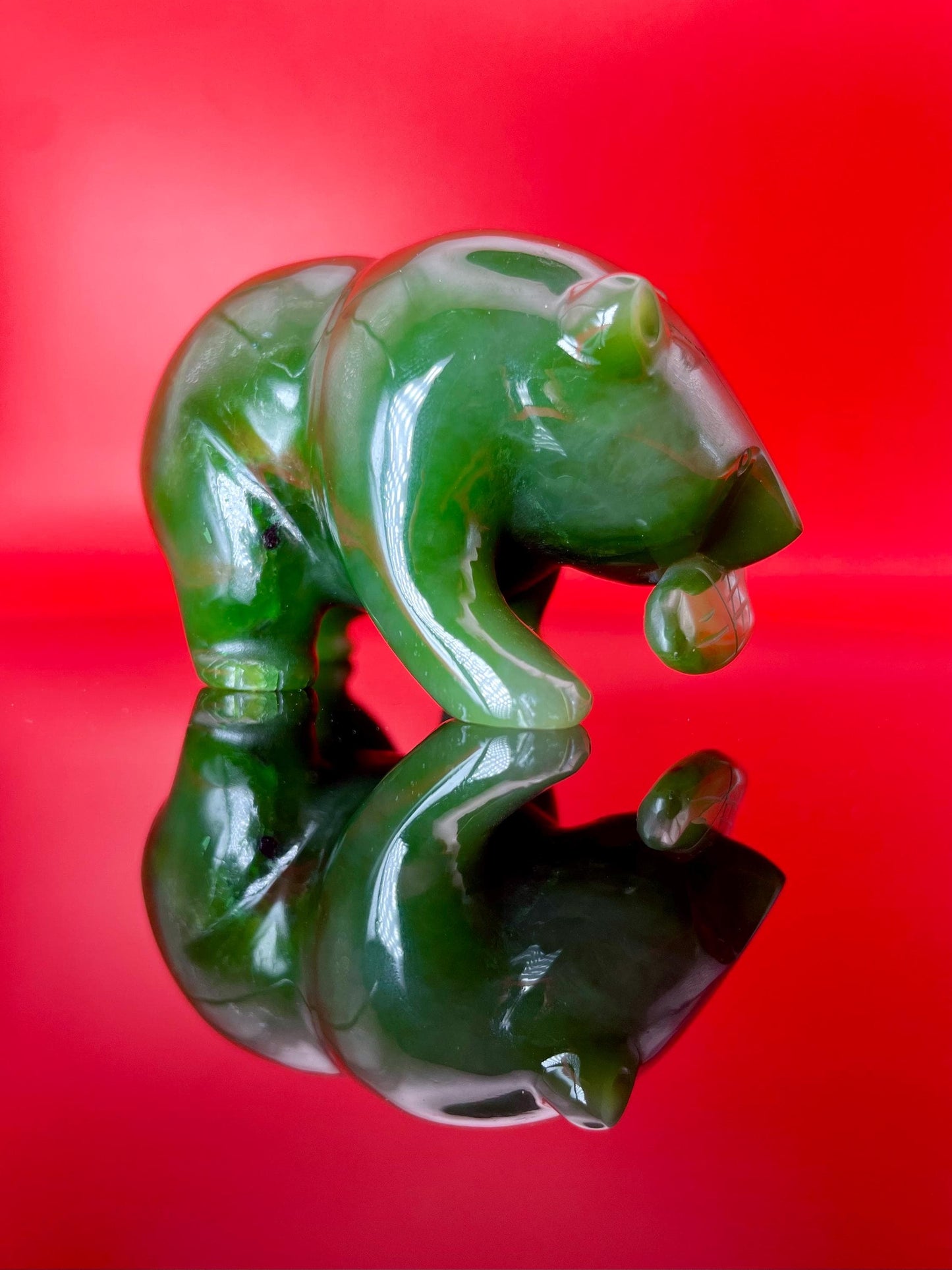 BC Jade Bear 2.5 Hand-Carved Green Jade Figurine