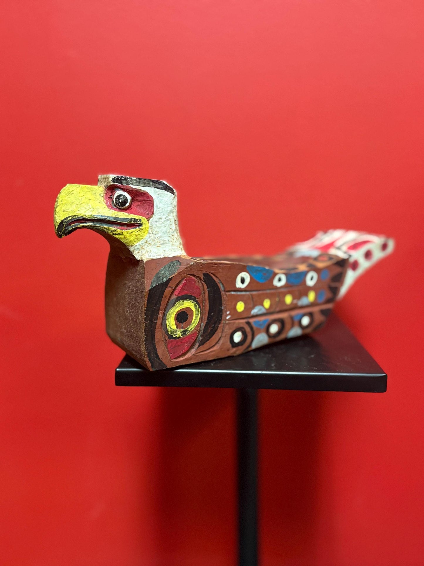 Beautiful primitive 12 x 3 x 2 1/2 hi ancient indigenous first nations pacific north West Coast ceremonial potlatch eagle shaped grease bow