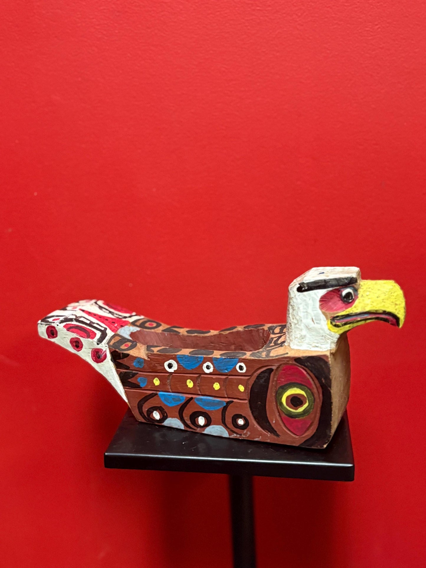 Beautiful primitive 12 x 3 x 2 1/2 hi ancient indigenous first nations pacific north West Coast ceremonial potlatch eagle shaped grease bow