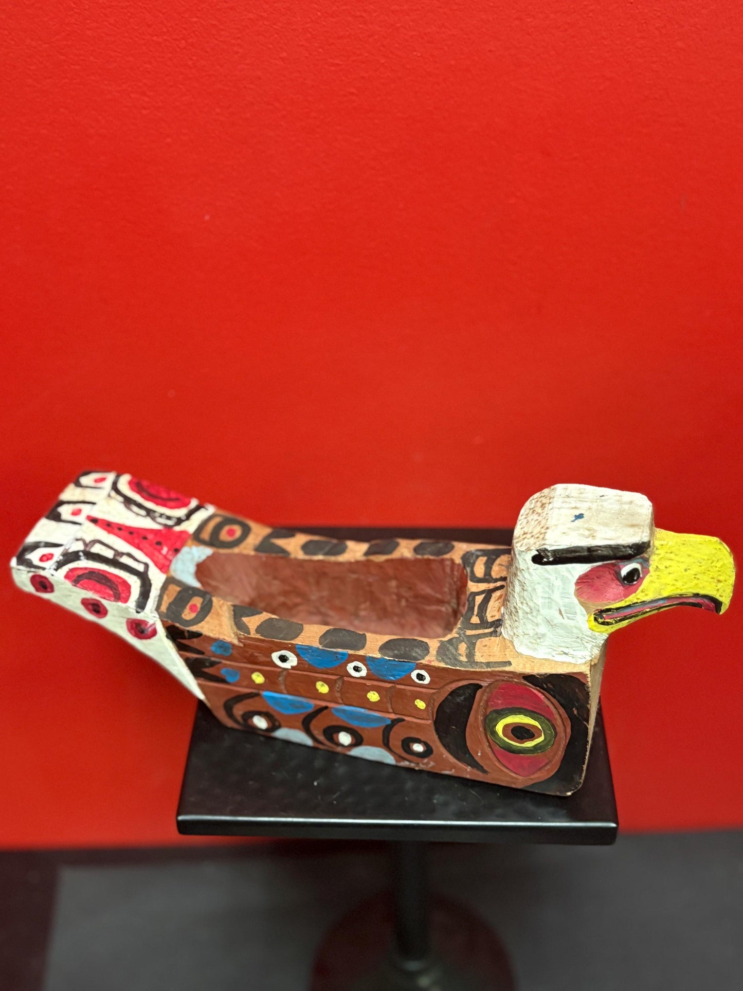 Beautiful primitive 12 x 3 x 2 1/2 hi ancient indigenous first nations pacific north West Coast ceremonial potlatch eagle shaped grease bow