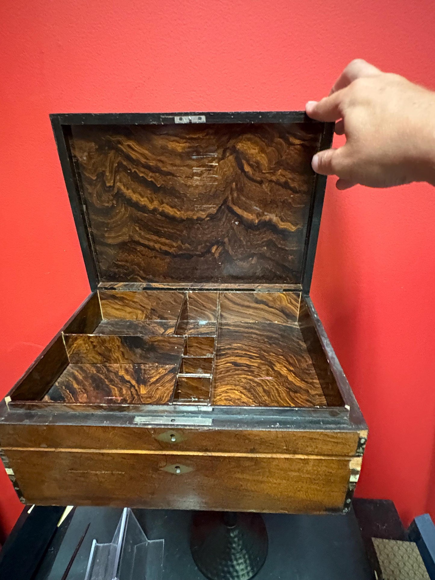 Fabulous 19 century walnut laptop desk with two layers - 13 x 9 x 5 high with very minor damage really beautiful example - great gift