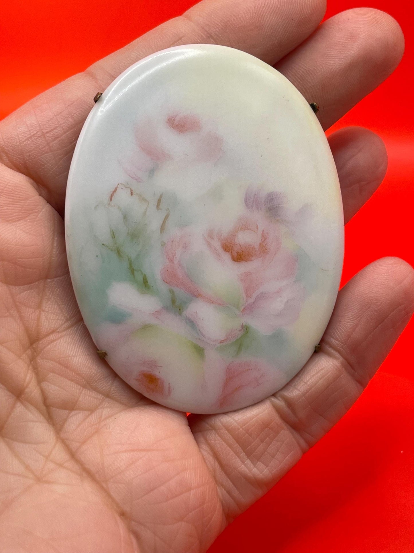 Antique Hand Painted Porcelain Brooch