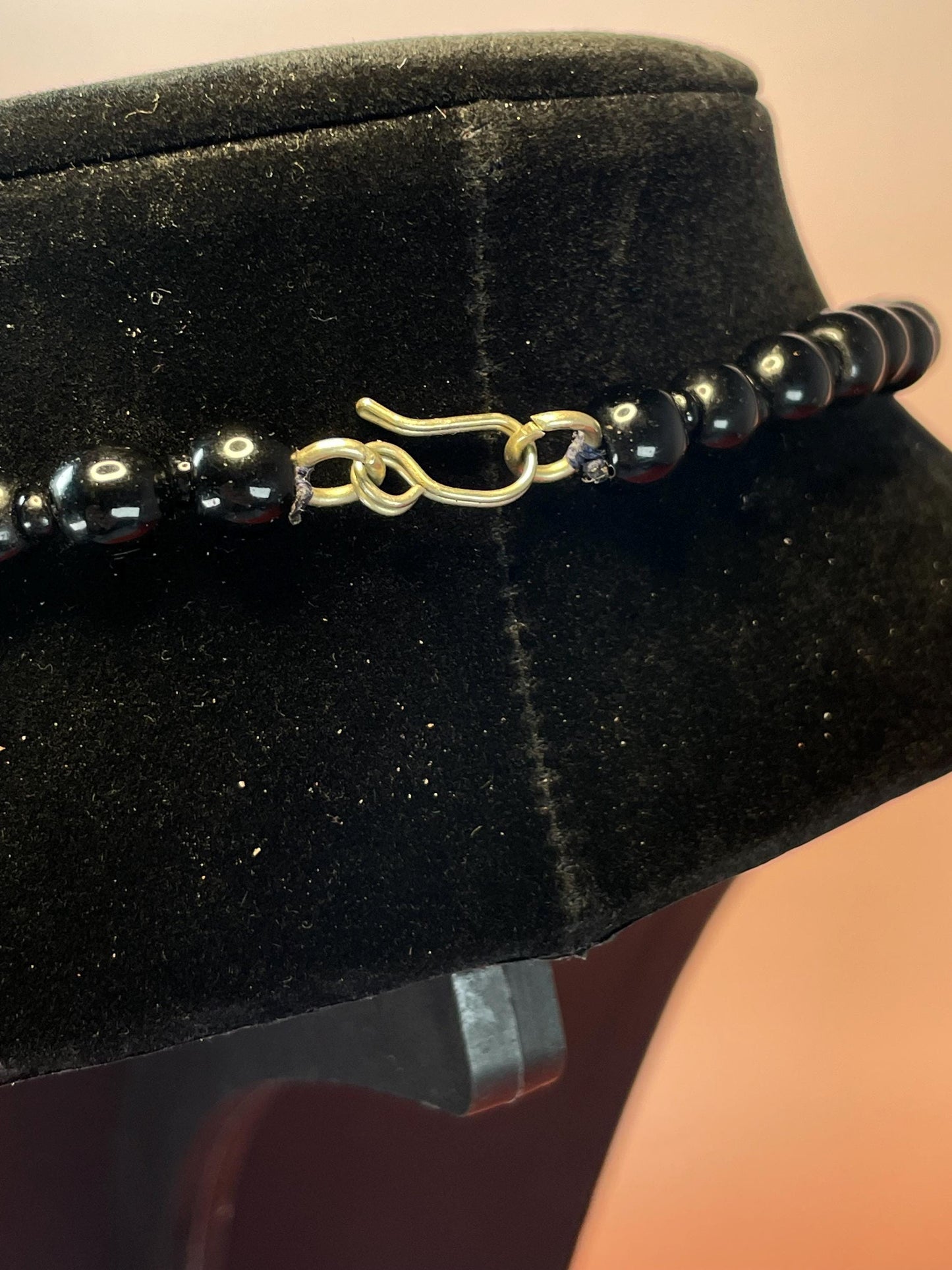 Bohemian Black Beaded Necklace with Large Silver Pendant and Dangling Coins