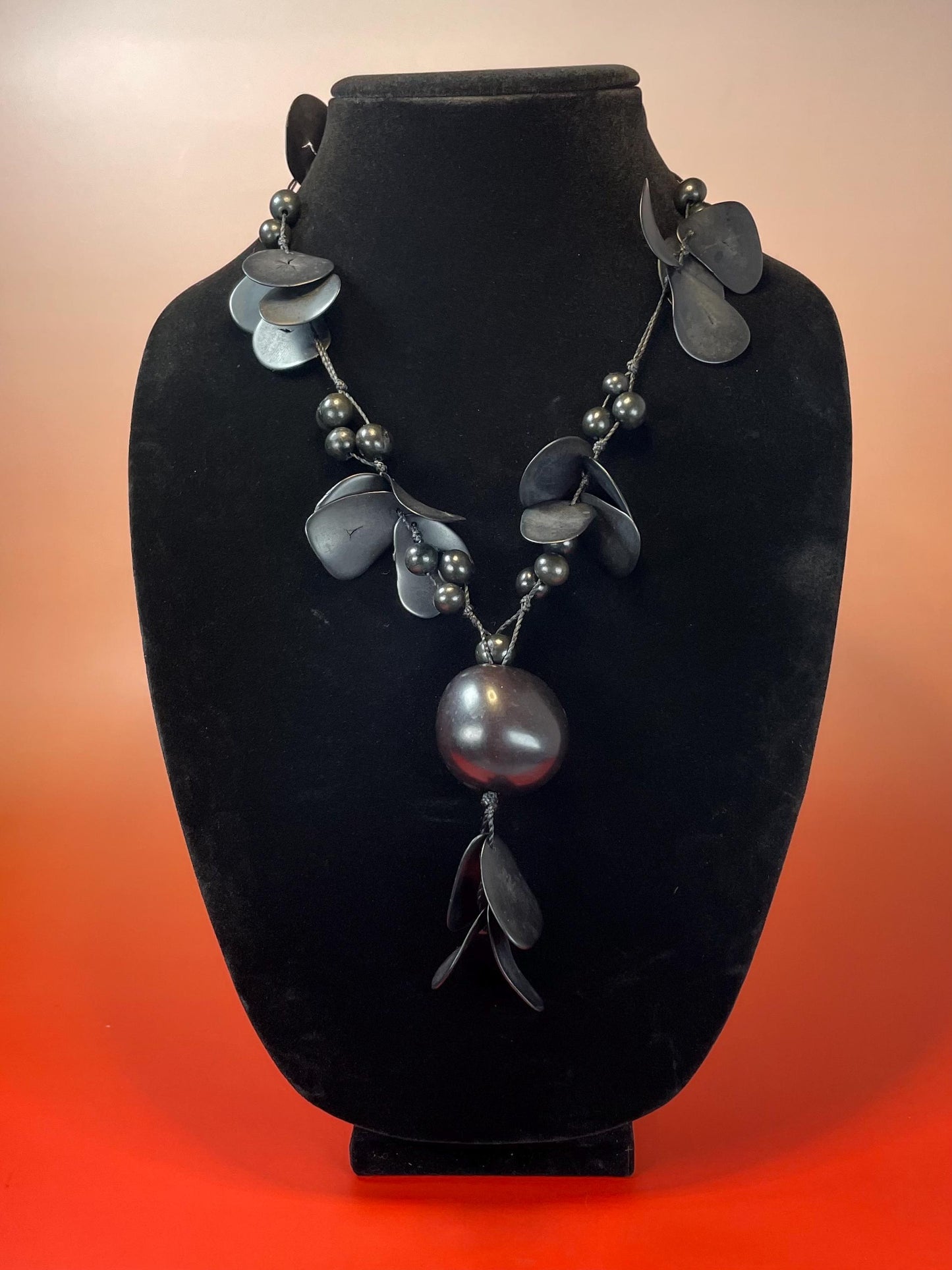 Bold Black Beaded Statement Necklace 20 with 3.5 Drop