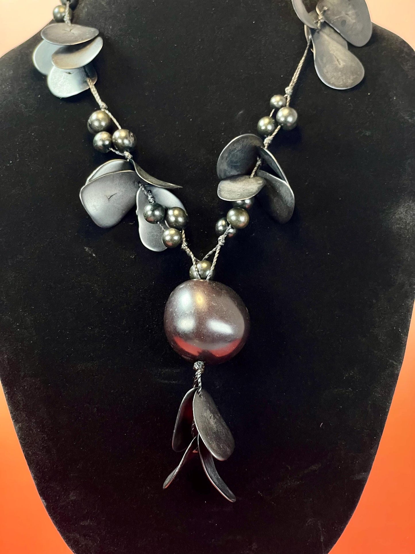 Bold Black Beaded Statement Necklace 20 with 3.5 Drop