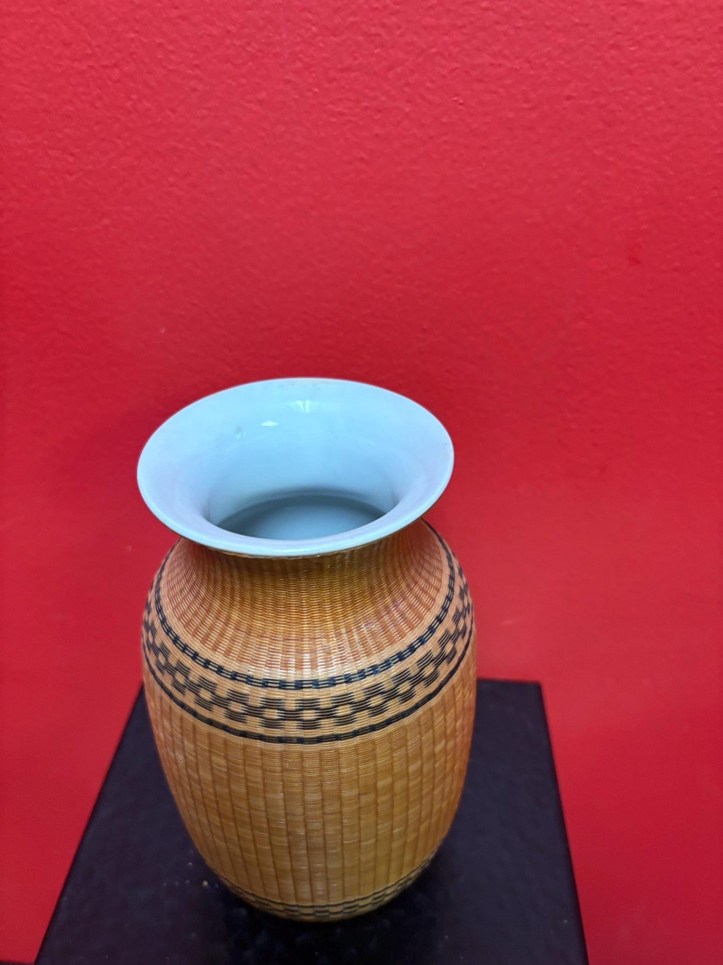 Lovely antique Chinese woven porcelain vase 7 inches tall perfect condition unique wonderful piece