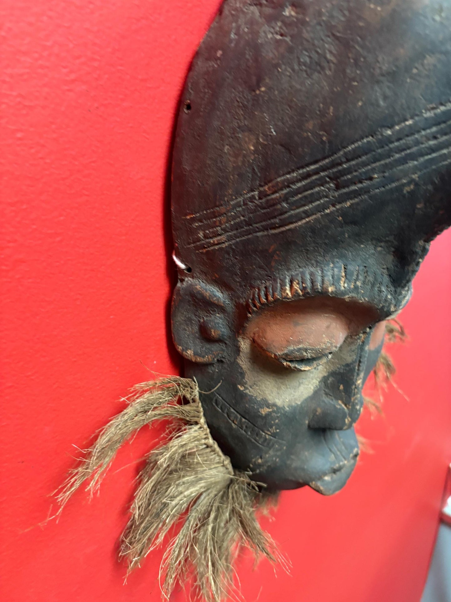 Rare western African antique 13 x 6 wide ceremonial mask really great condition and patina wow