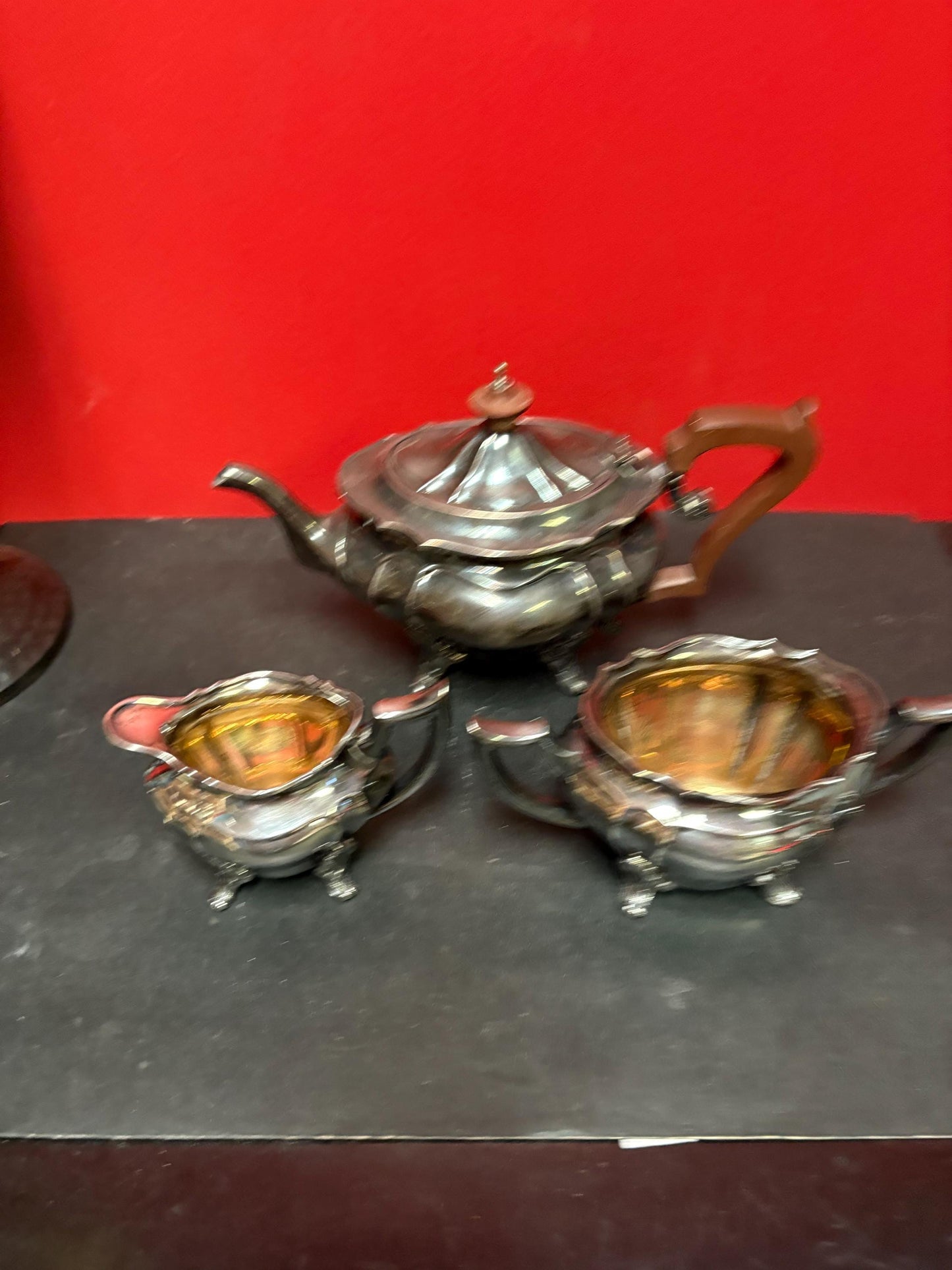 Lovely antique silver plated Sheffield tea set can be polished great value and great gift