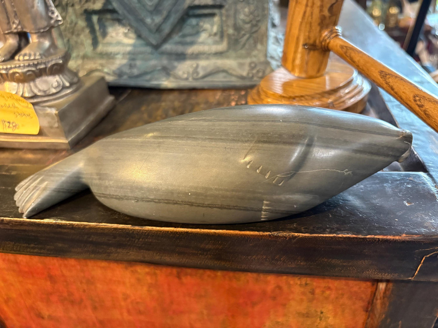 Lovely indigenous Inuit signed soapstone seal  particularly lovely and in perfect condition - 10 x 2 1/2“ wide - great value